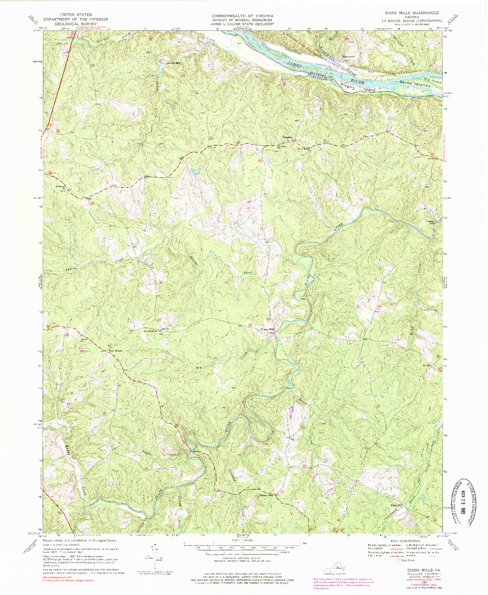 USGS 1:24000-SCALE QUADRANGLE FOR DIANA MILLS, VA 1967