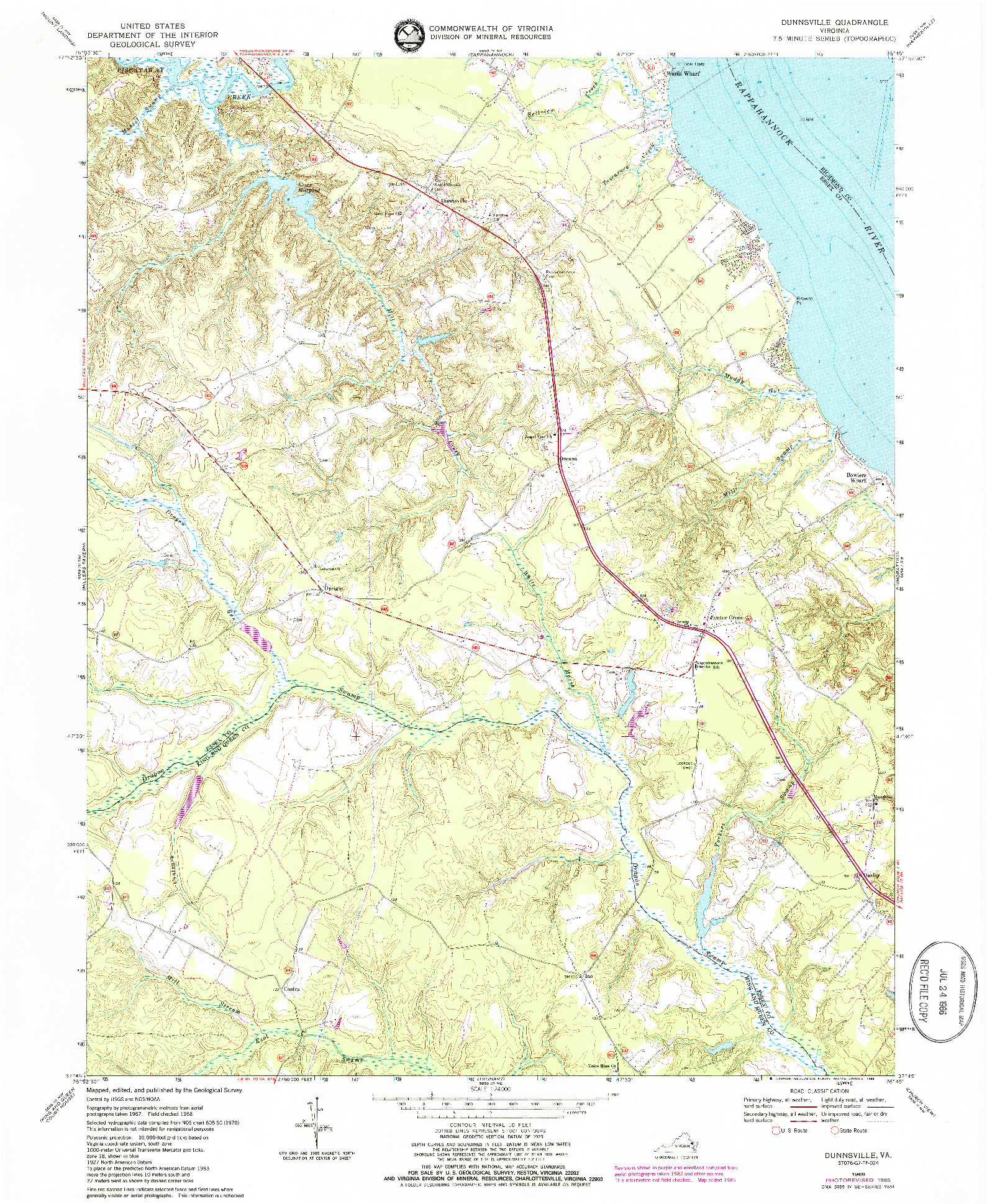 USGS 1:24000-SCALE QUADRANGLE FOR DUNNSVILLE, VA 1968