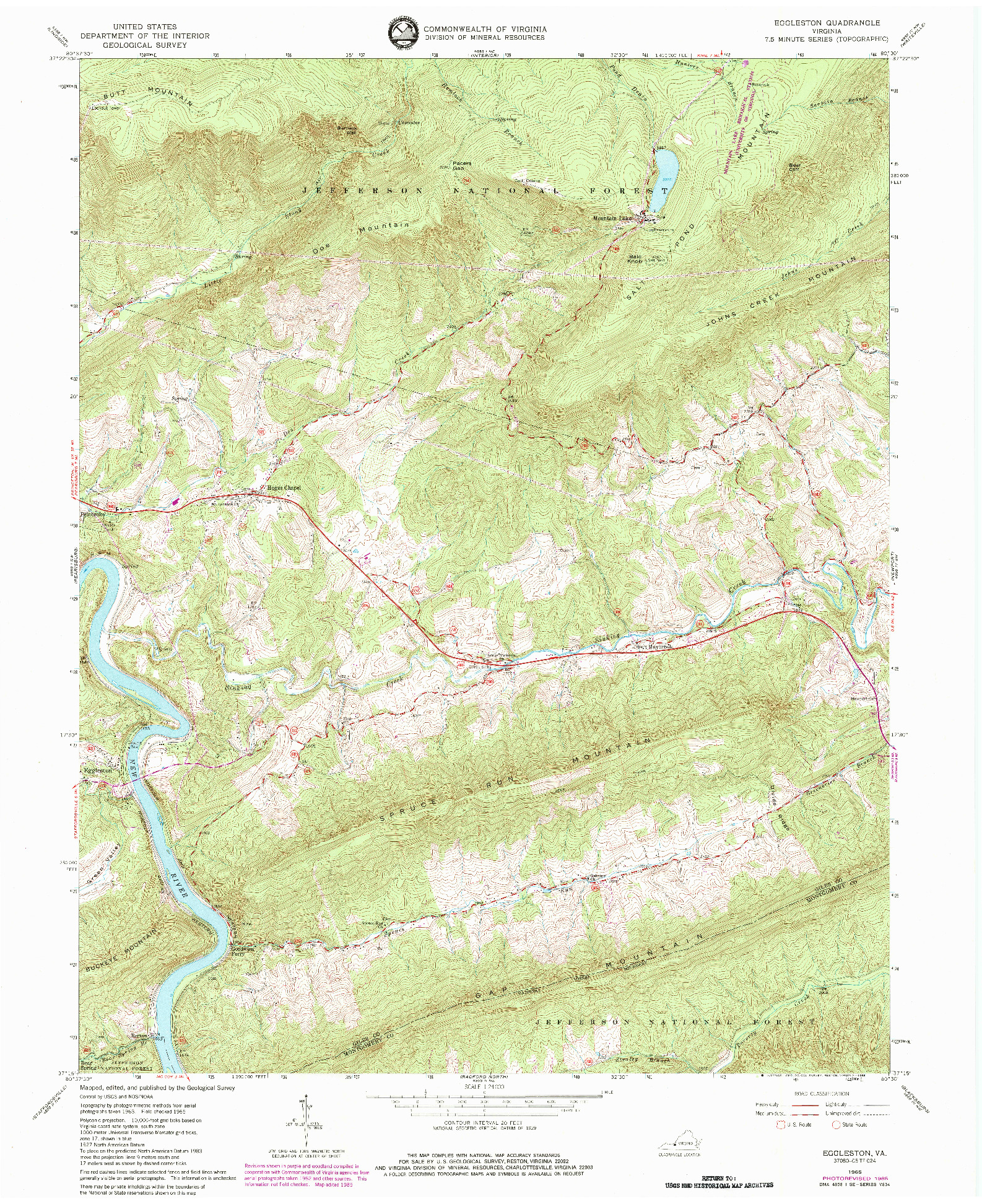 USGS 1:24000-SCALE QUADRANGLE FOR EGGLESTON, VA 1965