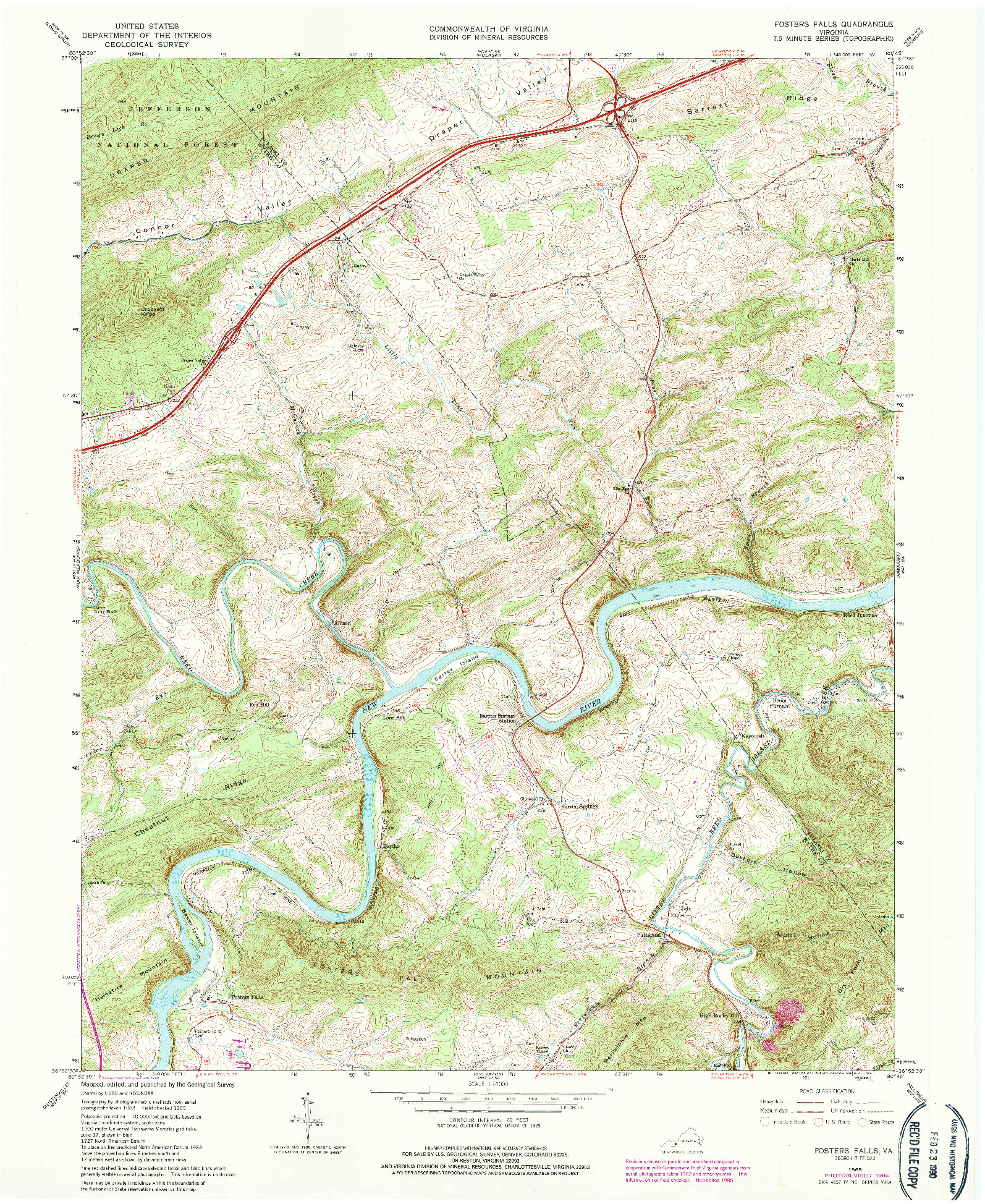 USGS 1:24000-SCALE QUADRANGLE FOR FOSTERS FALLS, VA 1965