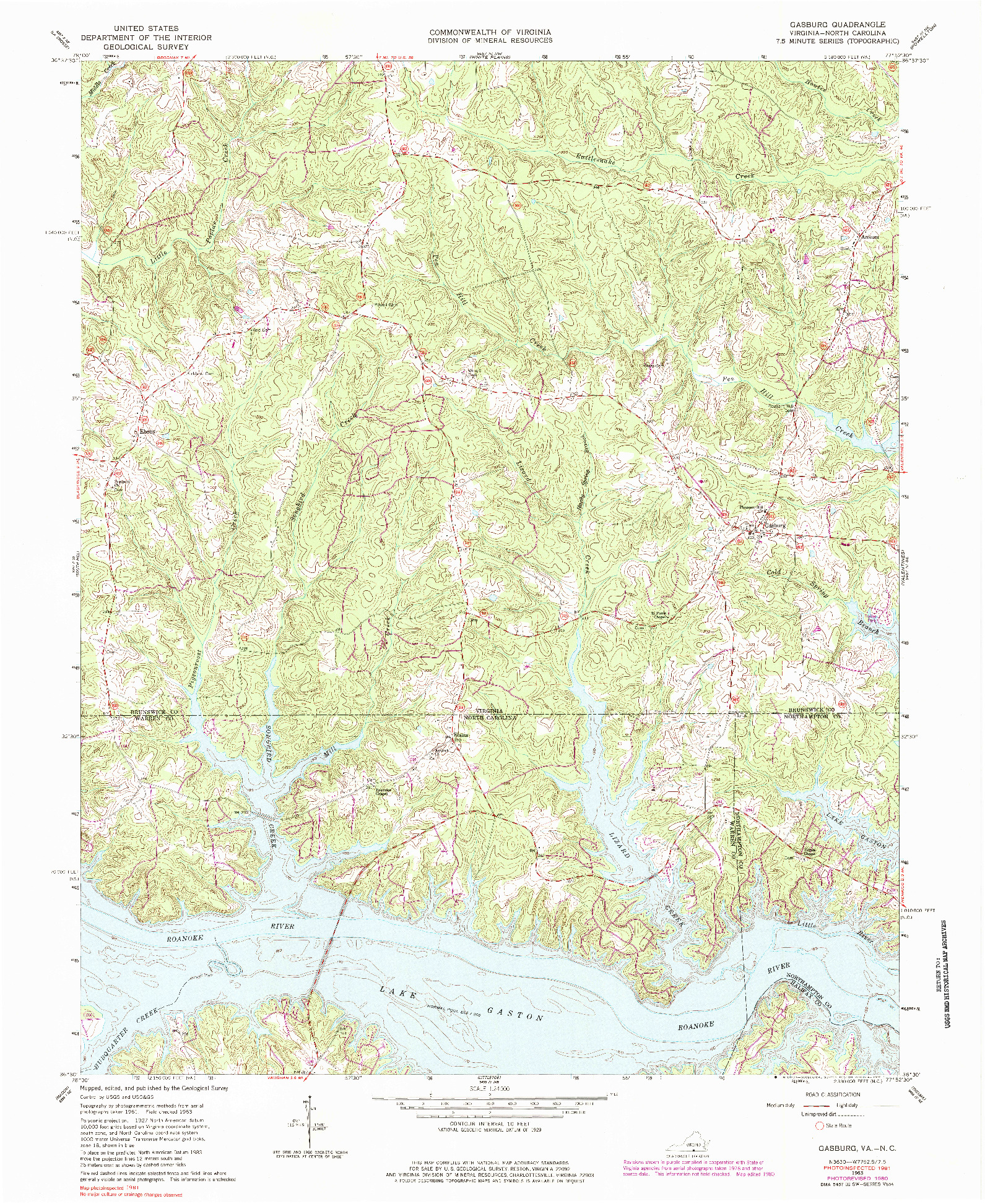 USGS 1:24000-SCALE QUADRANGLE FOR GASBURG, VA 1963