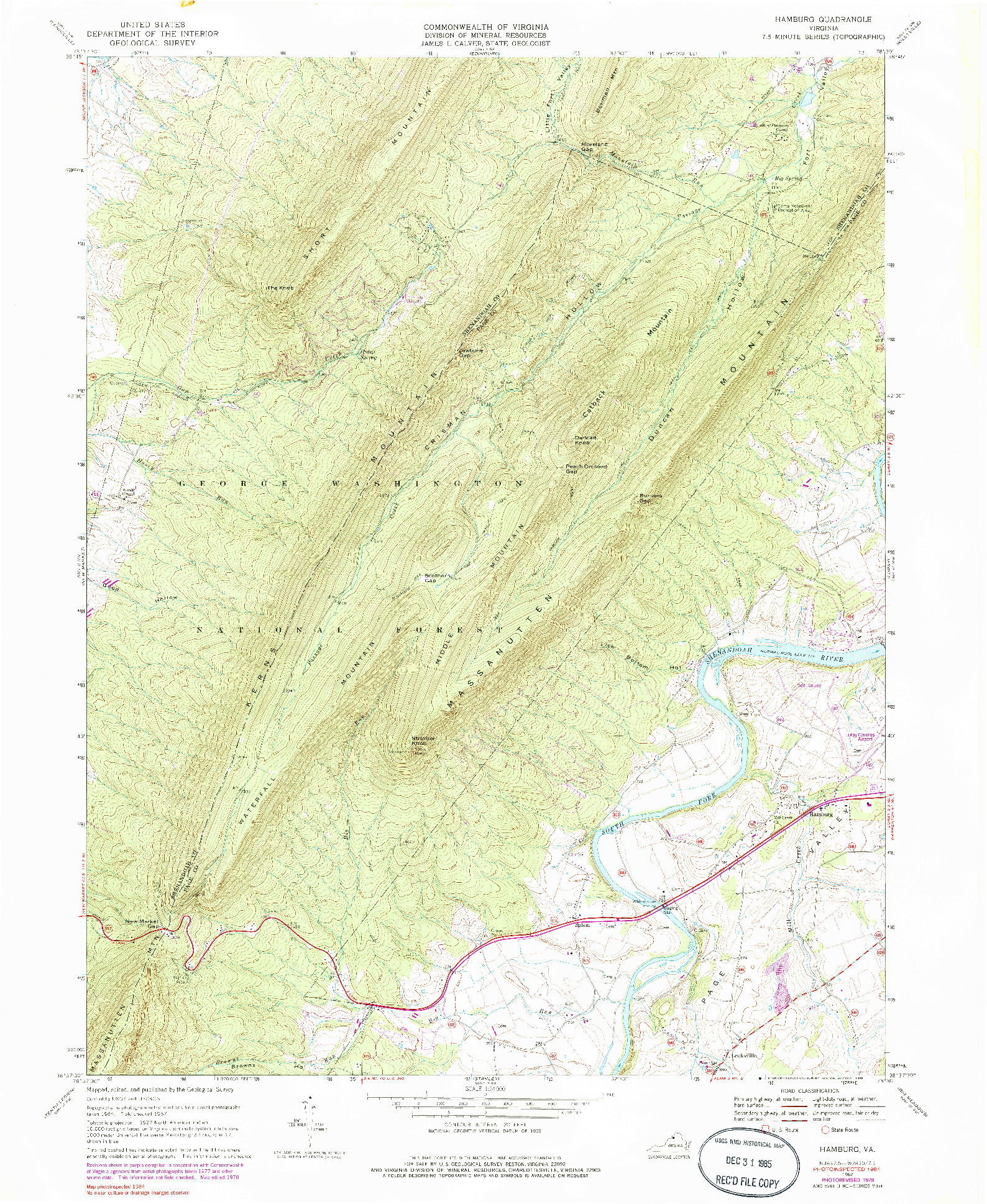 USGS 1:24000-SCALE QUADRANGLE FOR HAMBURG, VA 1967