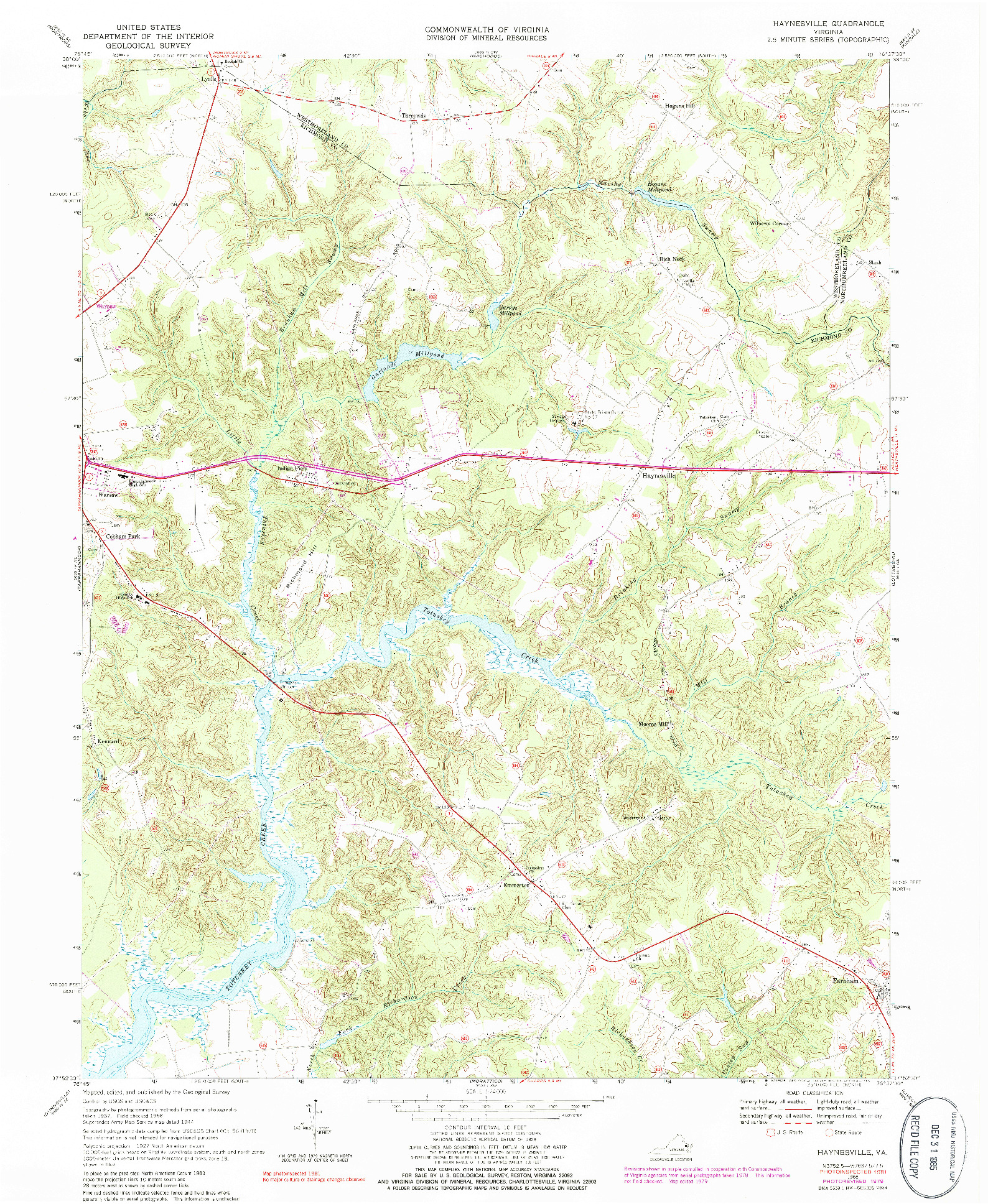 USGS 1:24000-SCALE QUADRANGLE FOR HAYNESVILLE, VA 1968