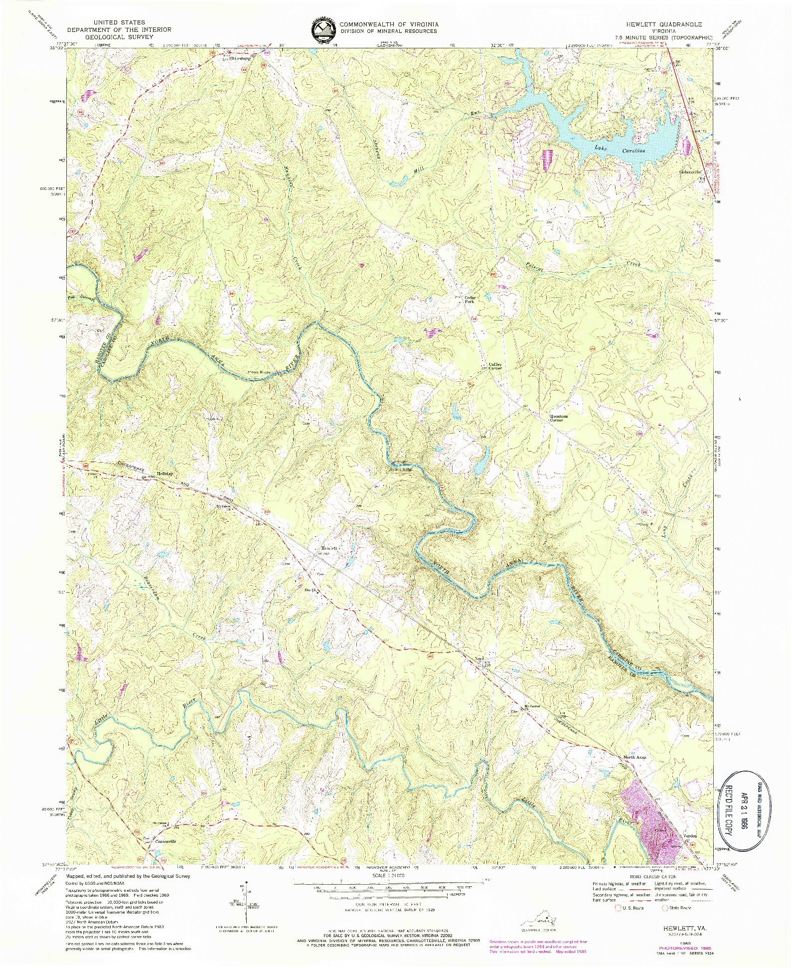 USGS 1:24000-SCALE QUADRANGLE FOR HEWLETT, VA 1969