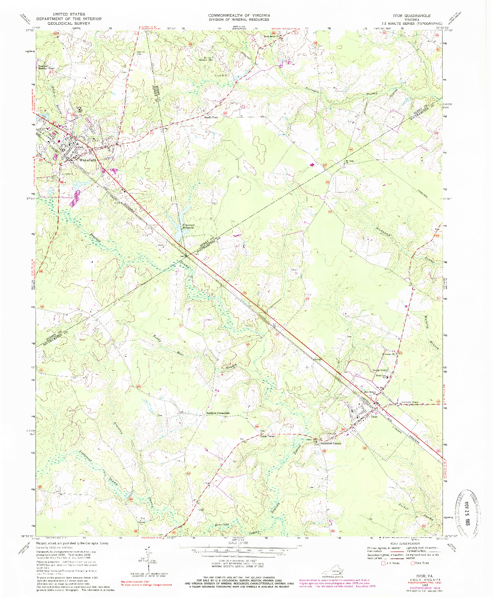 USGS 1:24000-SCALE QUADRANGLE FOR IVOR, VA 1968