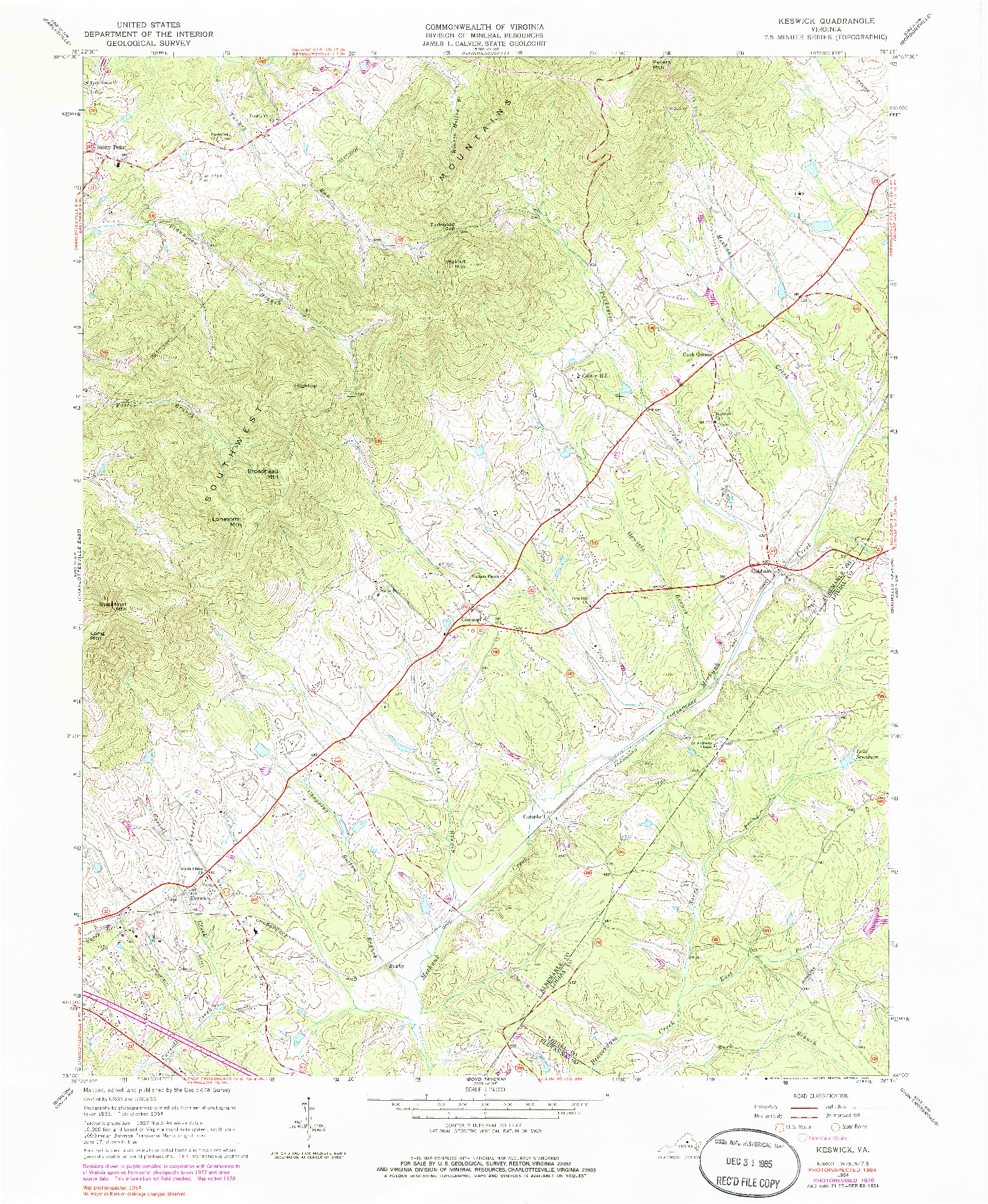 USGS 1:24000-SCALE QUADRANGLE FOR KESWICK, VA 1964
