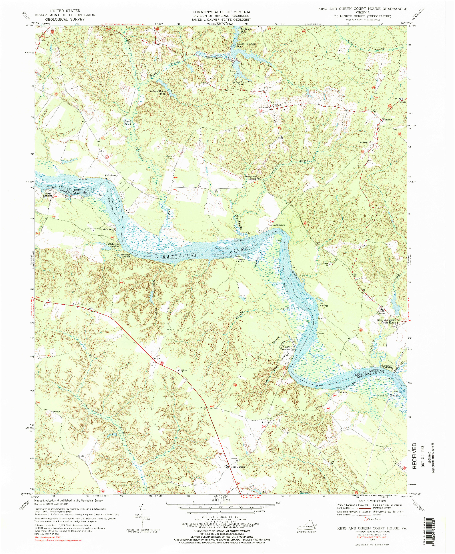 USGS 1:24000-SCALE QUADRANGLE FOR KING AND QUEEN COURT HOUSE, VA 1968