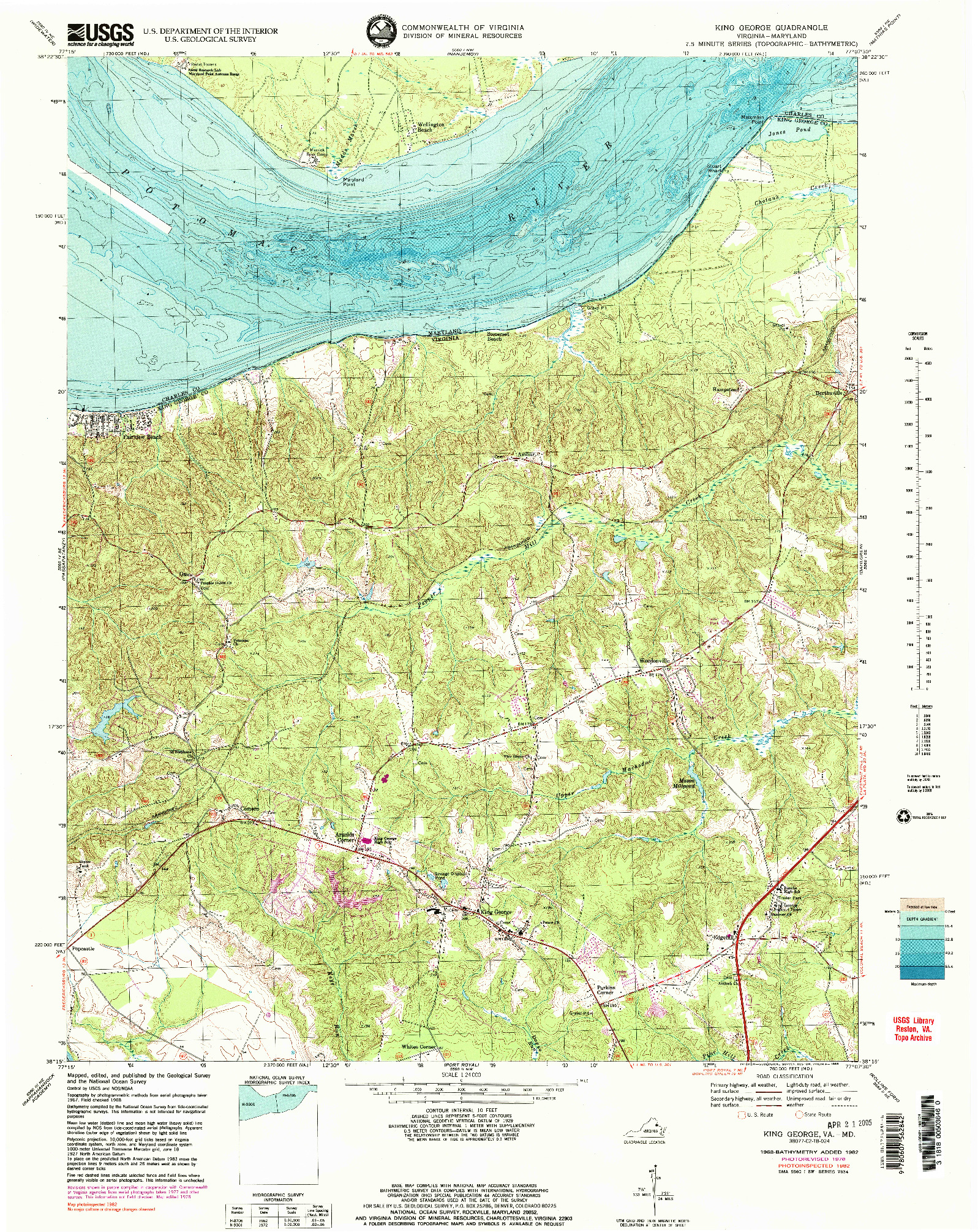 USGS 1:24000-SCALE QUADRANGLE FOR KING GEORGE, VA 1968