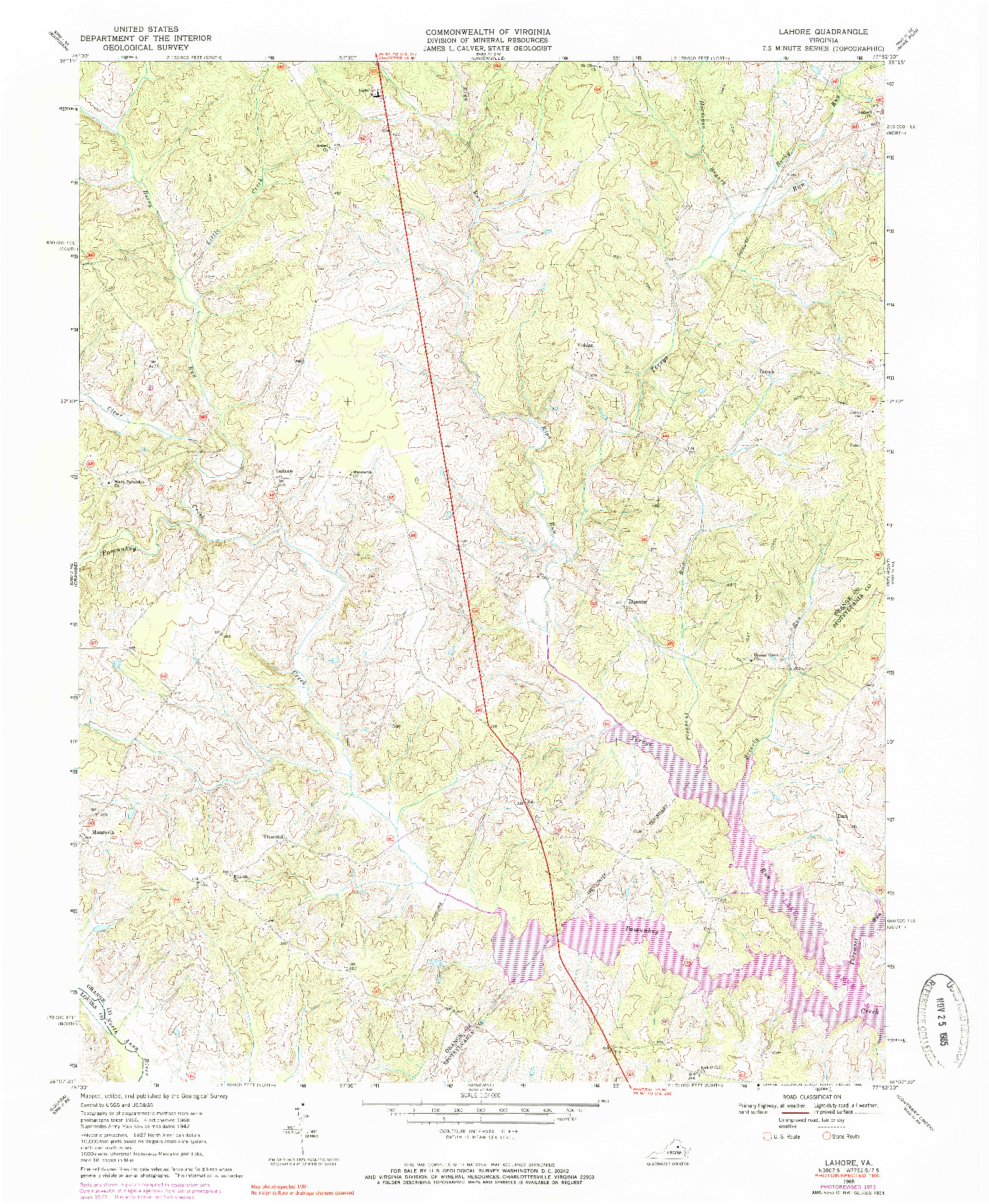 USGS 1:24000-SCALE QUADRANGLE FOR LAHORE, VA 1968