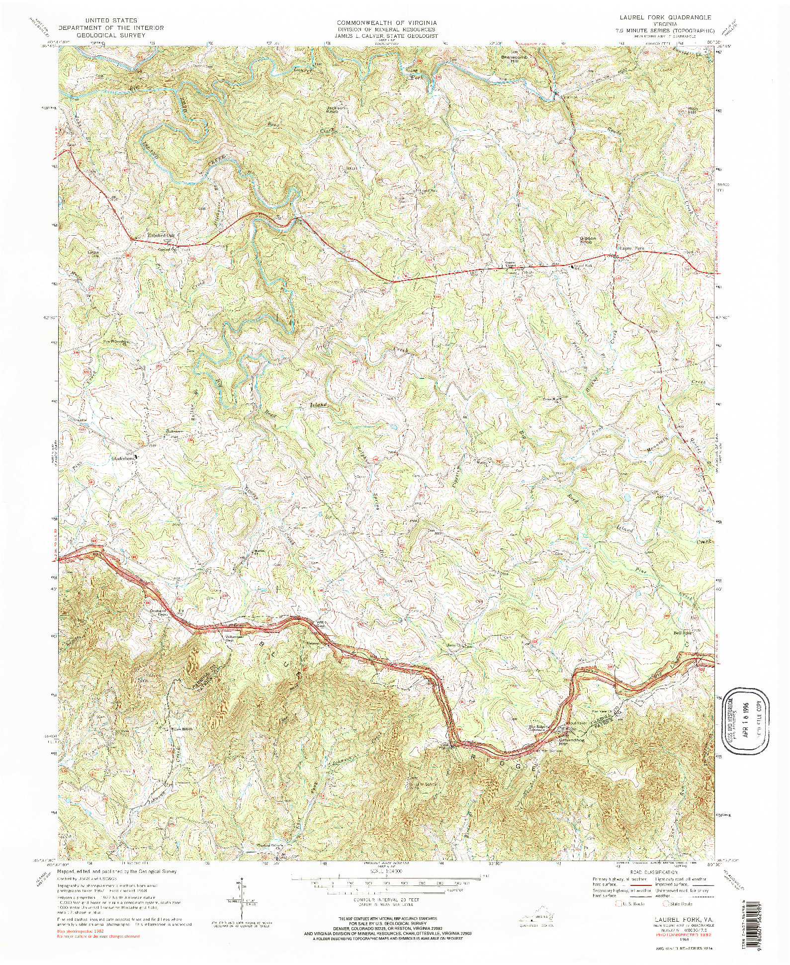 USGS 1:24000-SCALE QUADRANGLE FOR LAUREL FORK, VA 1968