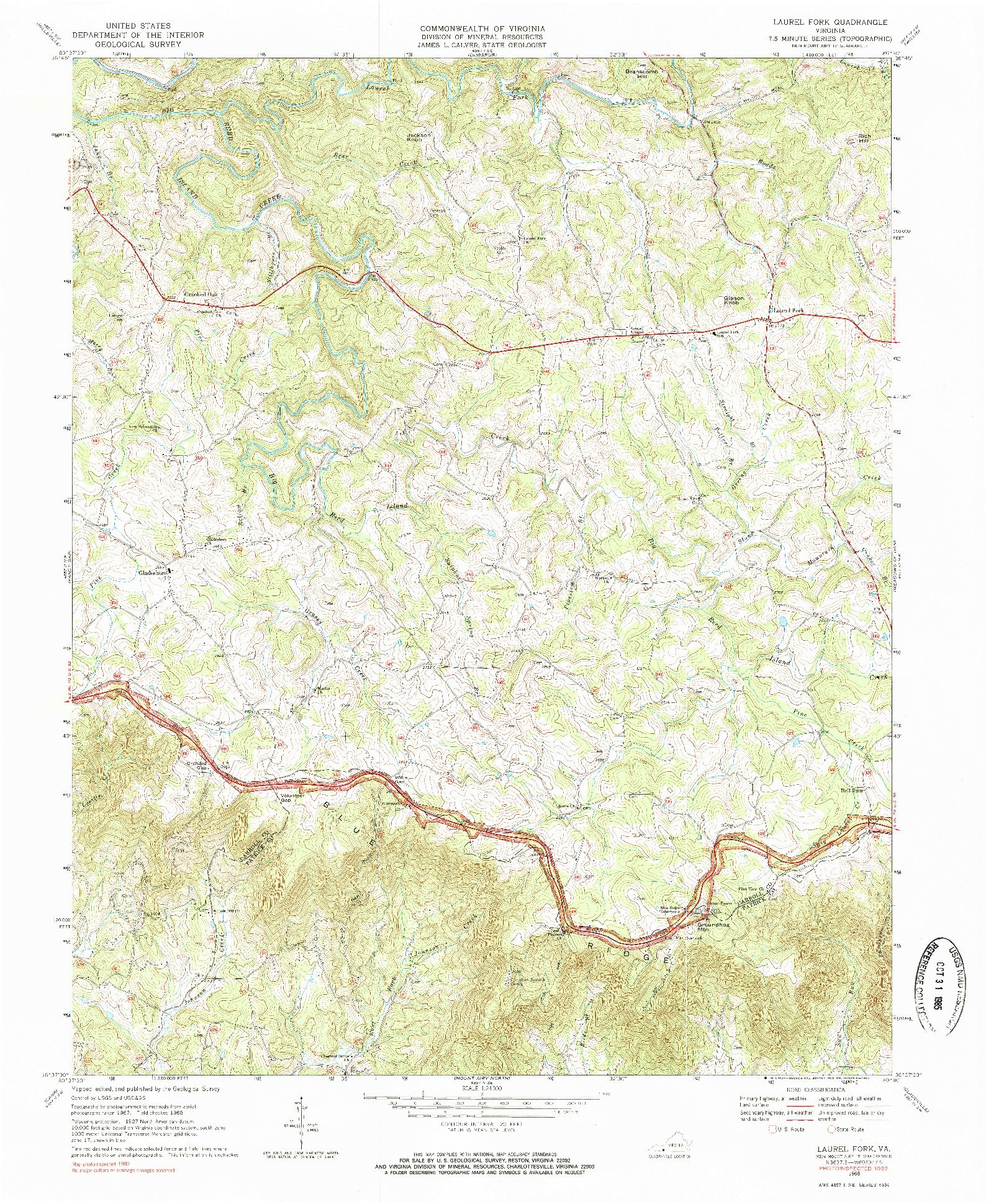 USGS 1:24000-SCALE QUADRANGLE FOR LAUREL FORK, VA 1968