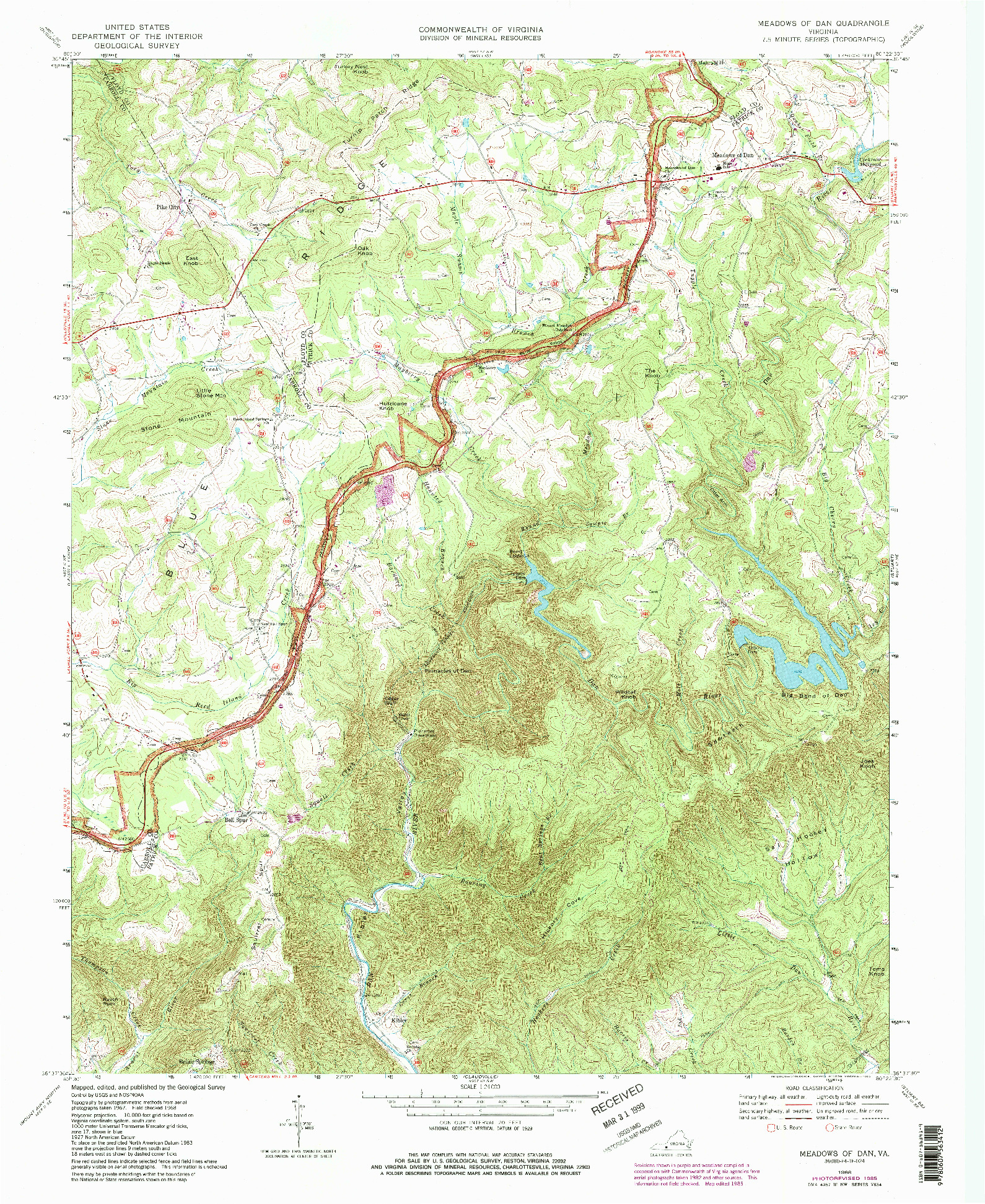 USGS 1:24000-SCALE QUADRANGLE FOR MEADOWS OF DAN, VA 1968
