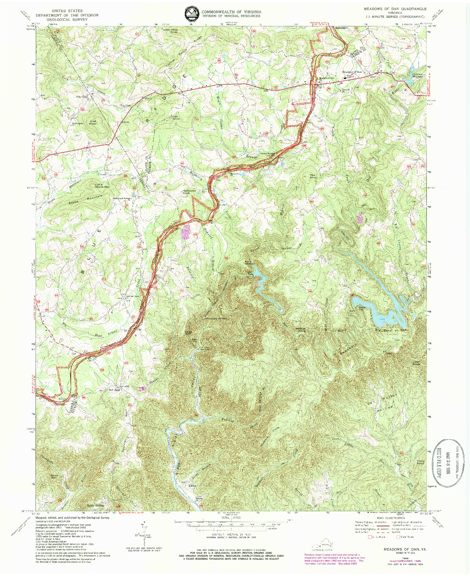 USGS 1:24000-SCALE QUADRANGLE FOR MEADOWS OF DAN, VA 1968