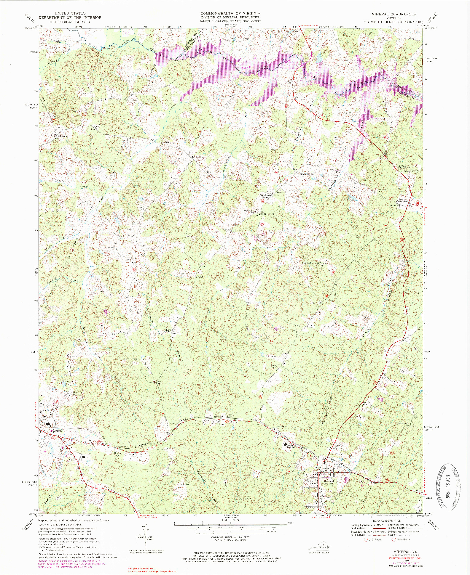 USGS 1:24000-SCALE QUADRANGLE FOR MINERAL, VA 1969