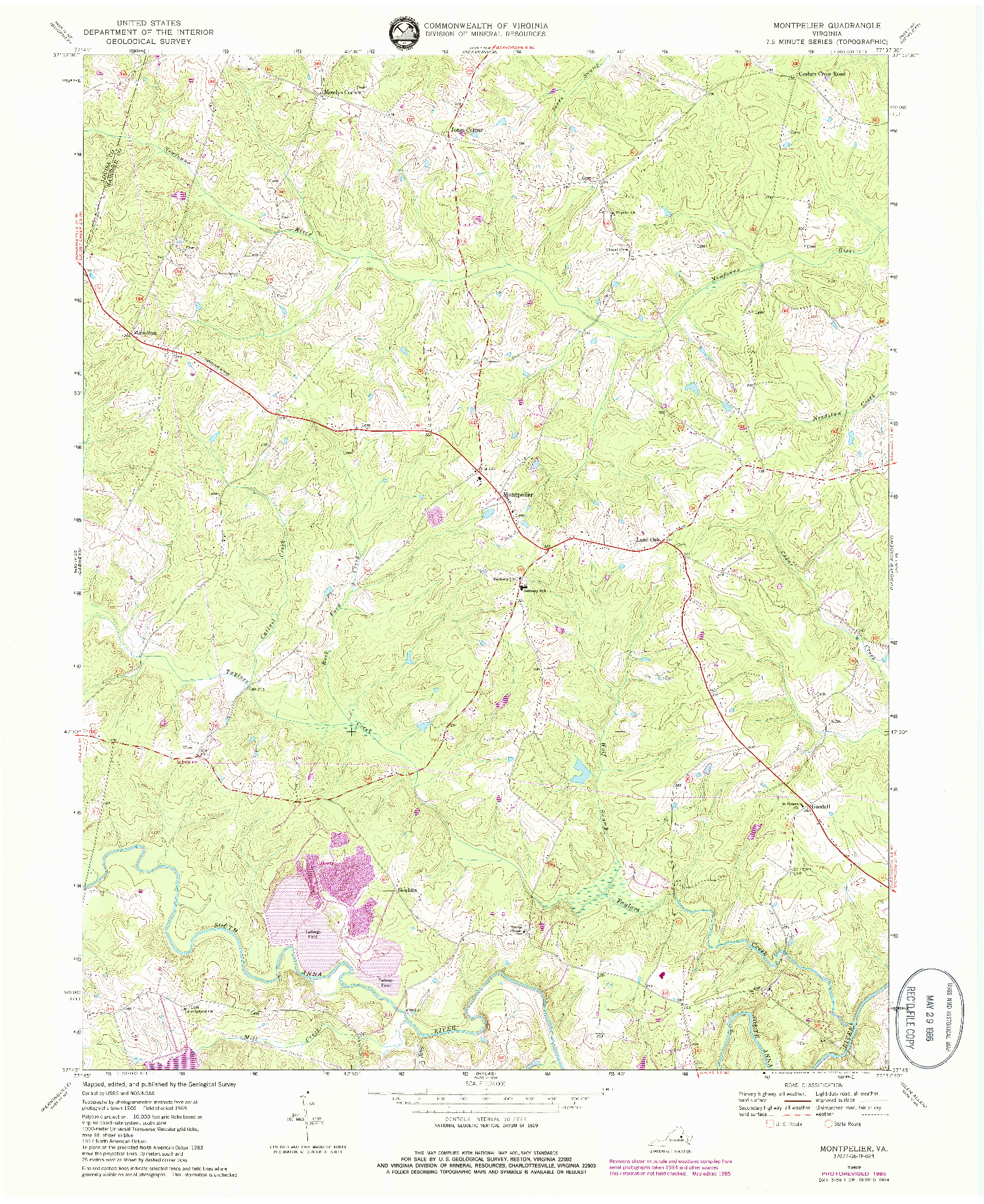 USGS 1:24000-SCALE QUADRANGLE FOR MONTPELIER, VA 1969