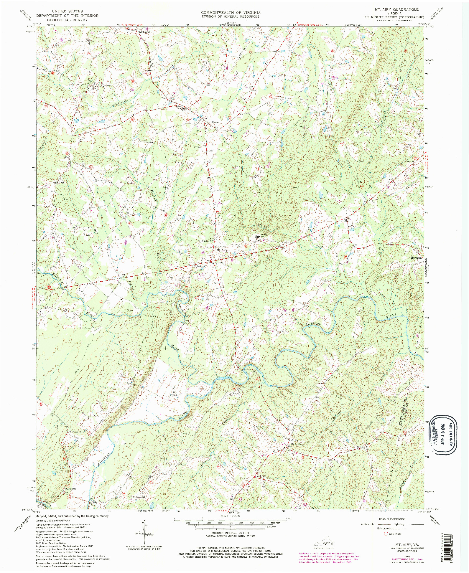 USGS 1:24000-SCALE QUADRANGLE FOR MOUNT AIRY, VA 1966