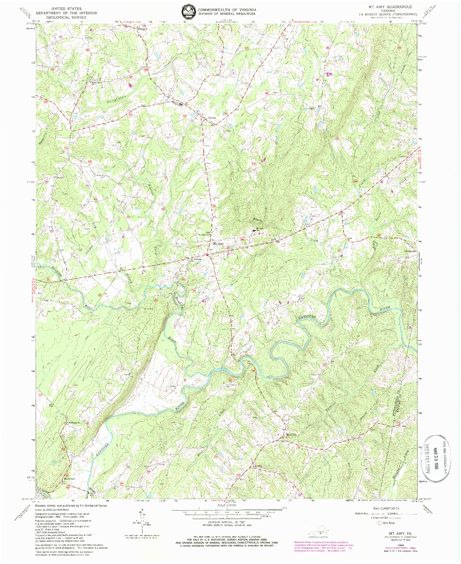 USGS 1:24000-SCALE QUADRANGLE FOR MOUNT AIRY, VA 1966