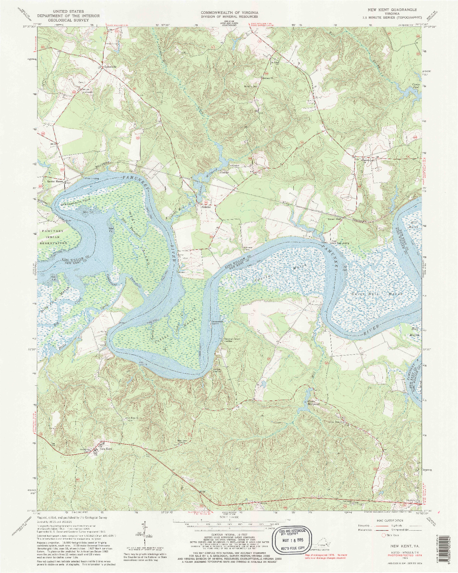 USGS 1:24000-SCALE QUADRANGLE FOR NEW KENT, VA 1965