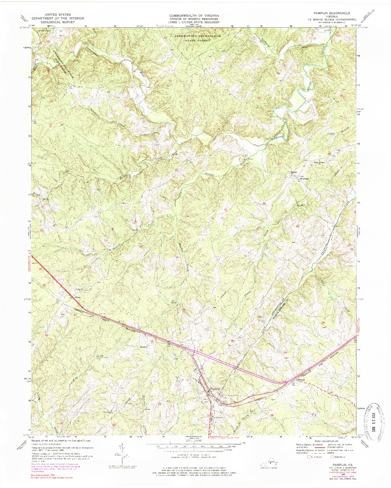 USGS 1:24000-SCALE QUADRANGLE FOR PAMPLIN, VA 1968