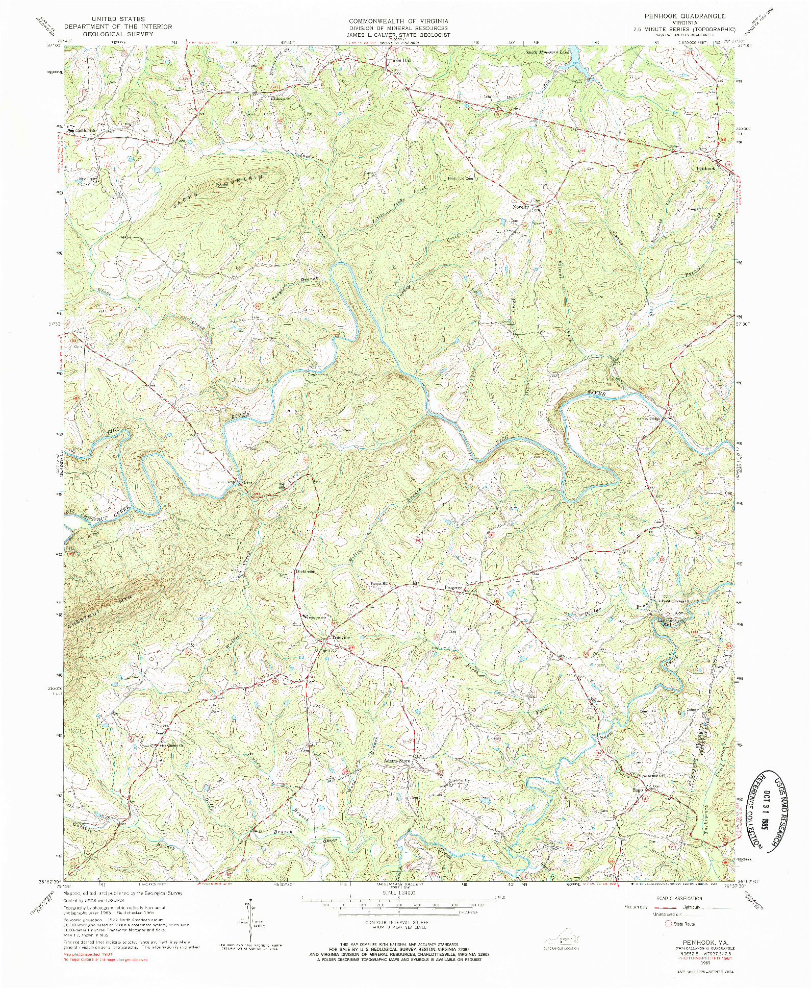 USGS 1:24000-SCALE QUADRANGLE FOR PENHOOK, VA 1965