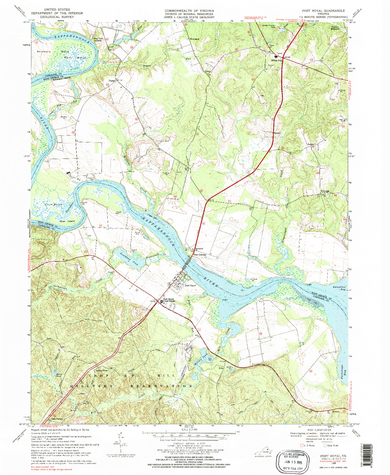 USGS 1:24000-SCALE QUADRANGLE FOR PORT ROYAL, VA 1968