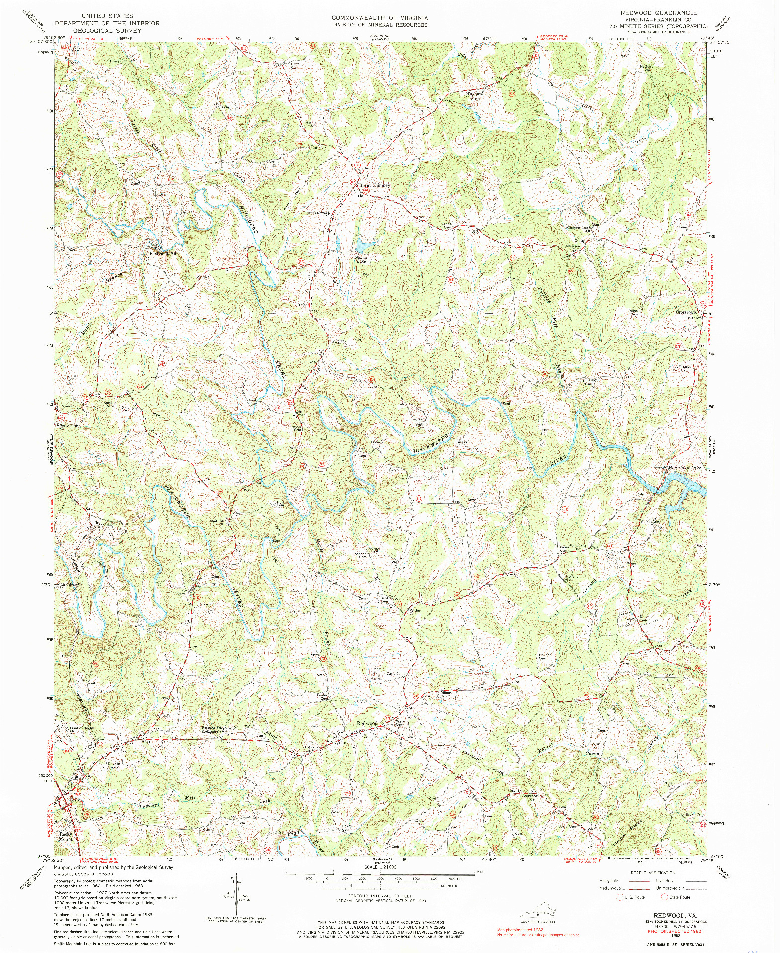 USGS 1:24000-SCALE QUADRANGLE FOR REDWOOD, VA 1963