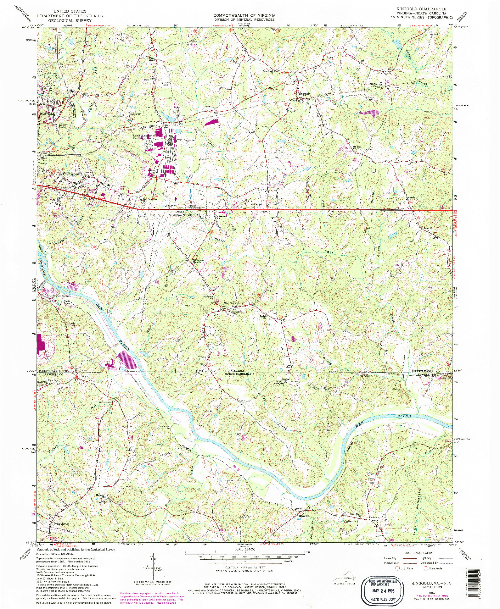 USGS 1:24000-SCALE QUADRANGLE FOR RINGGOLD, VA 1965