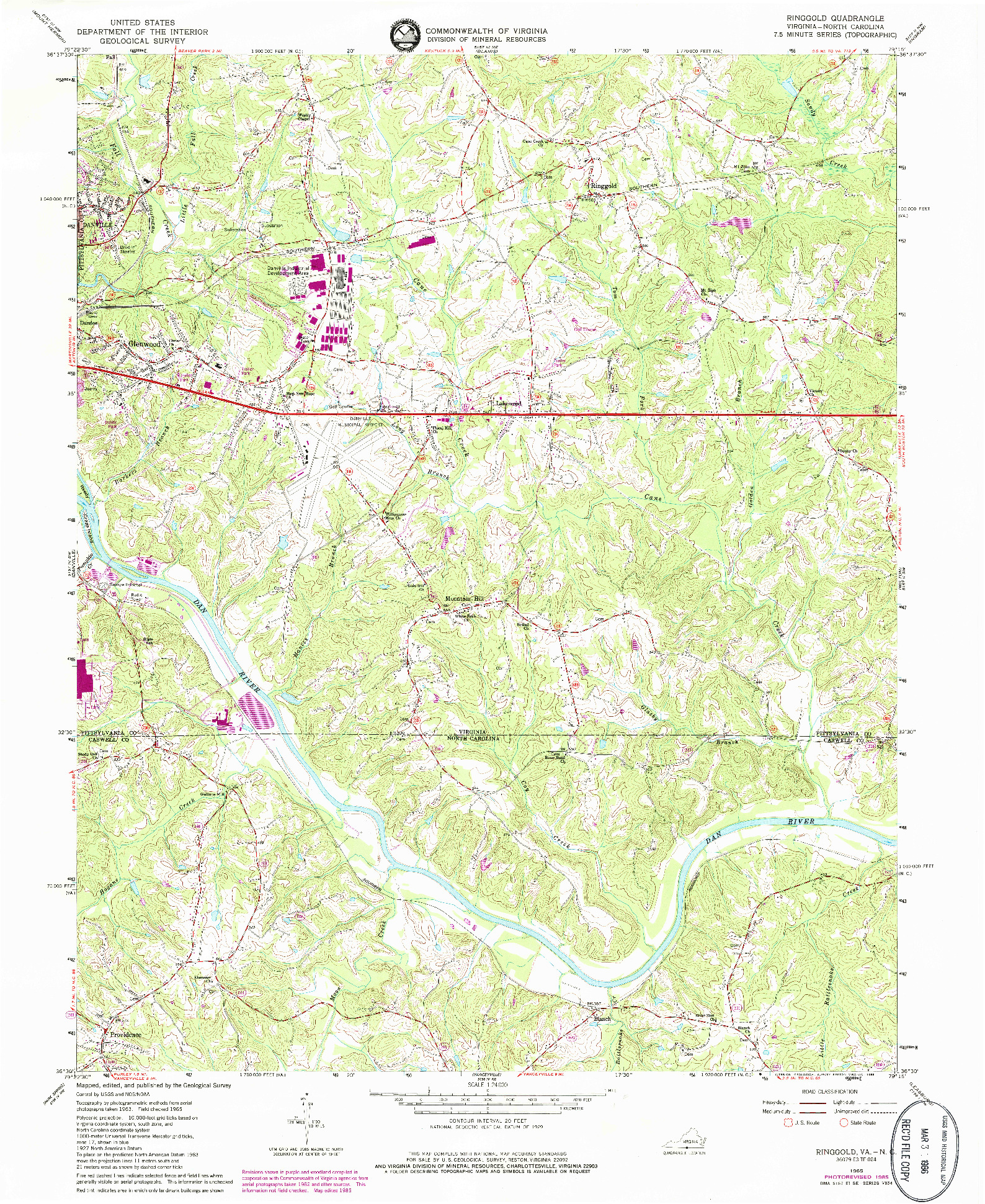 USGS 1:24000-SCALE QUADRANGLE FOR RINGGOLD, VA 1965