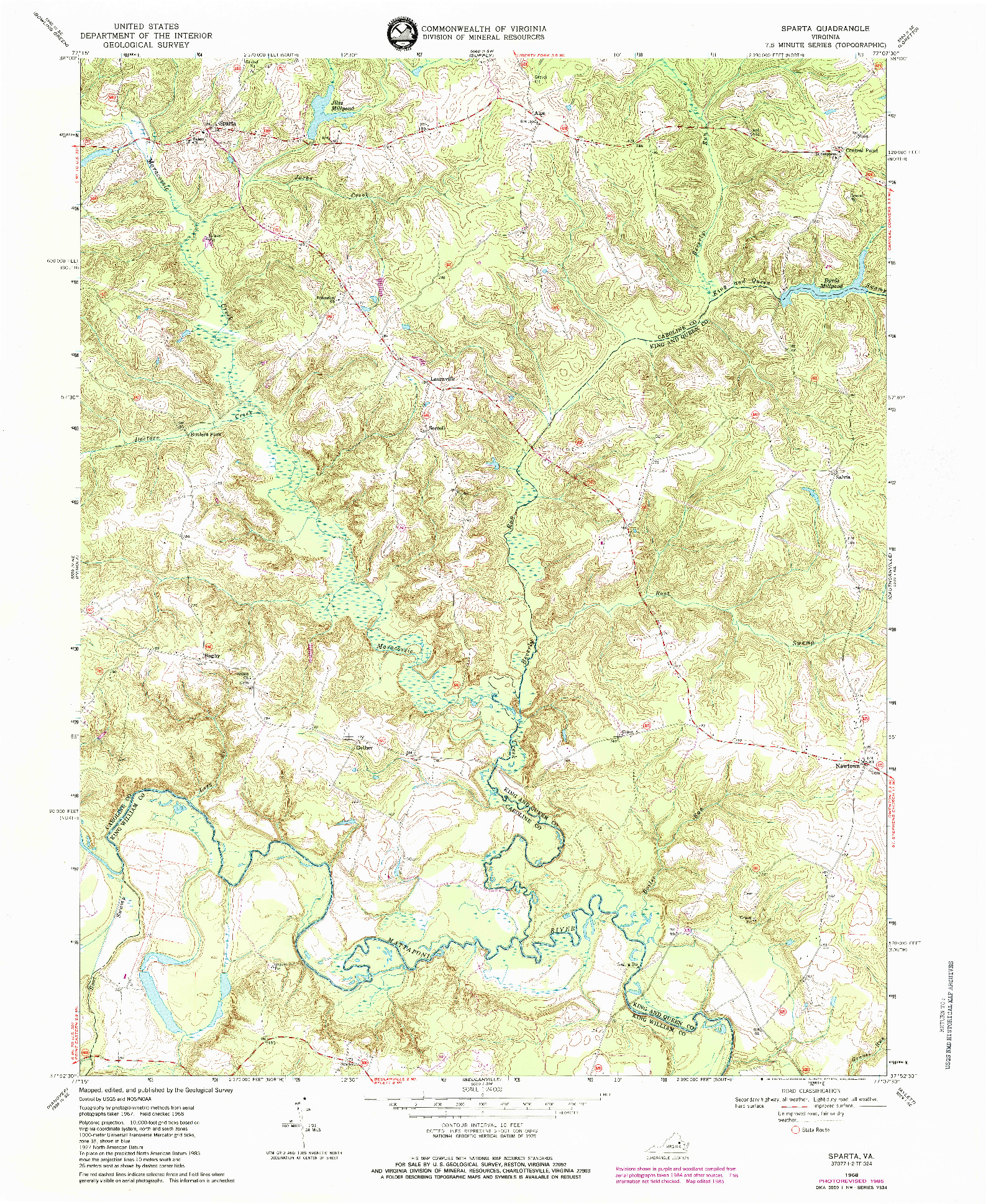 USGS 1:24000-SCALE QUADRANGLE FOR SPARTA, VA 1968