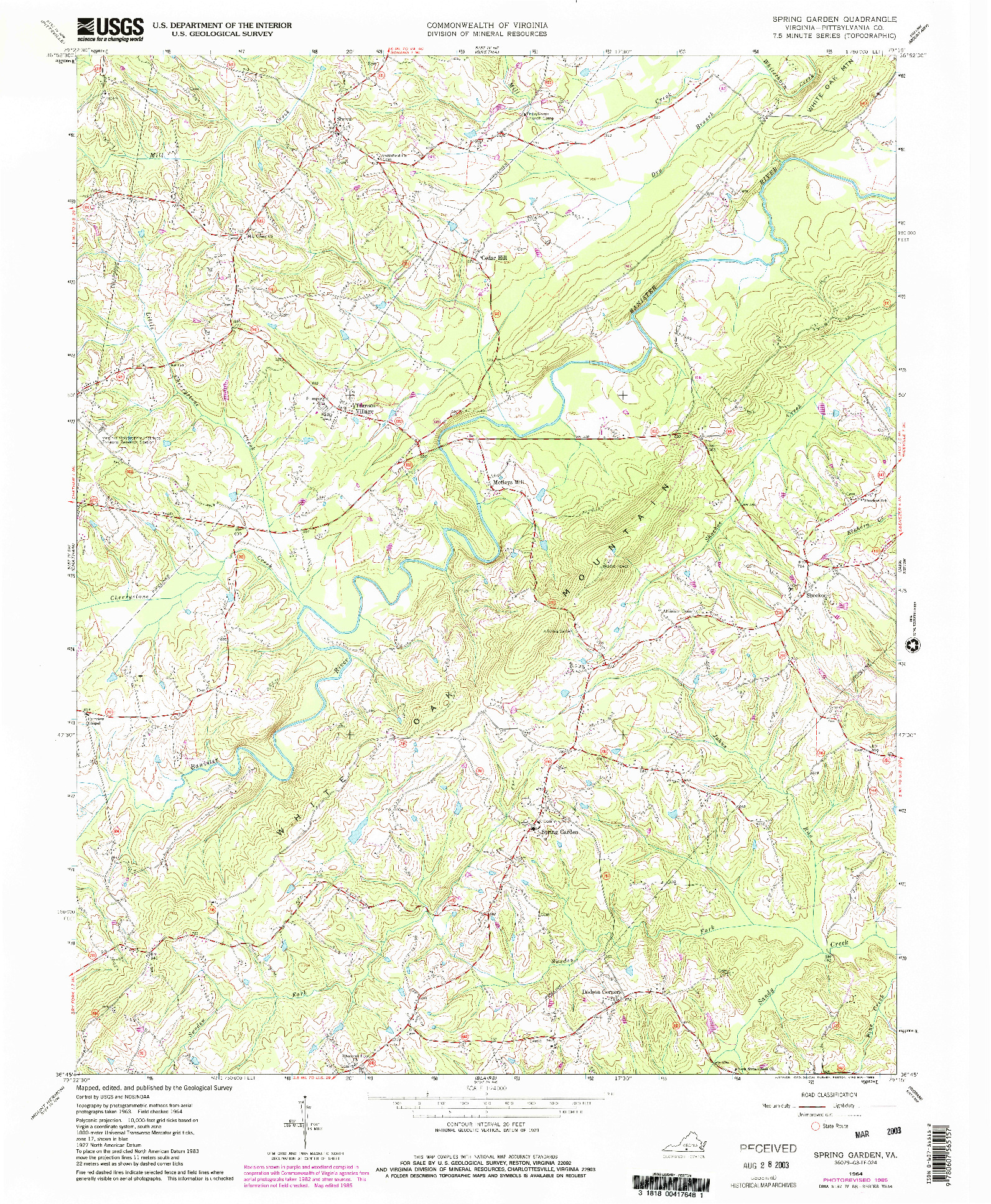 USGS 1:24000-SCALE QUADRANGLE FOR SPRING GARDEN, VA 1964