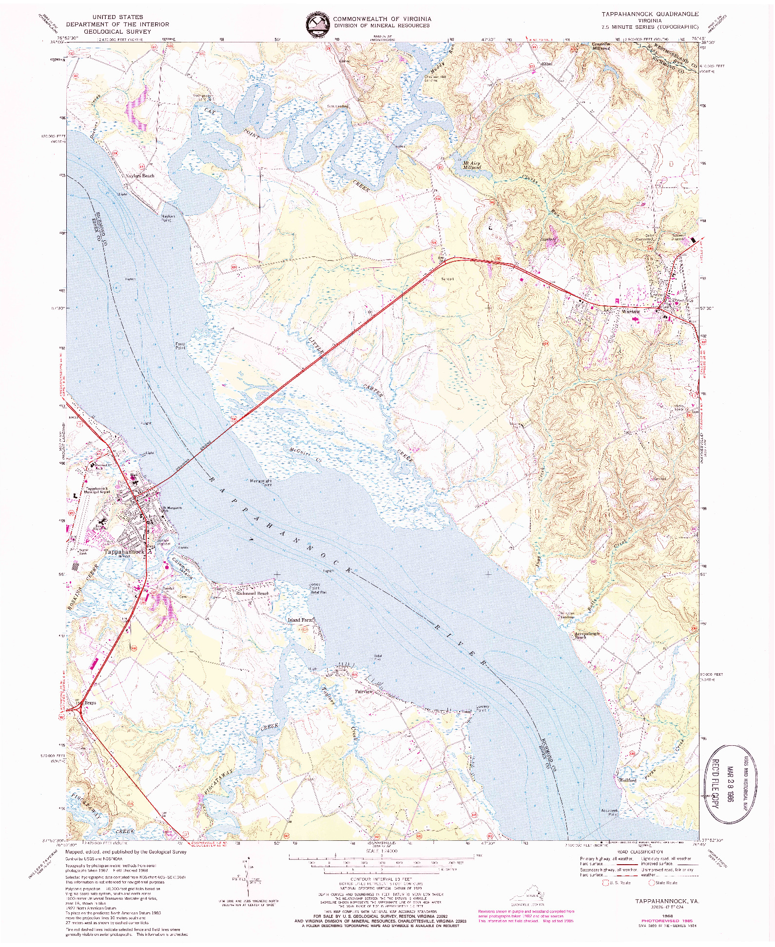 USGS 1:24000-SCALE QUADRANGLE FOR TAPPAHANNOCK, VA 1968