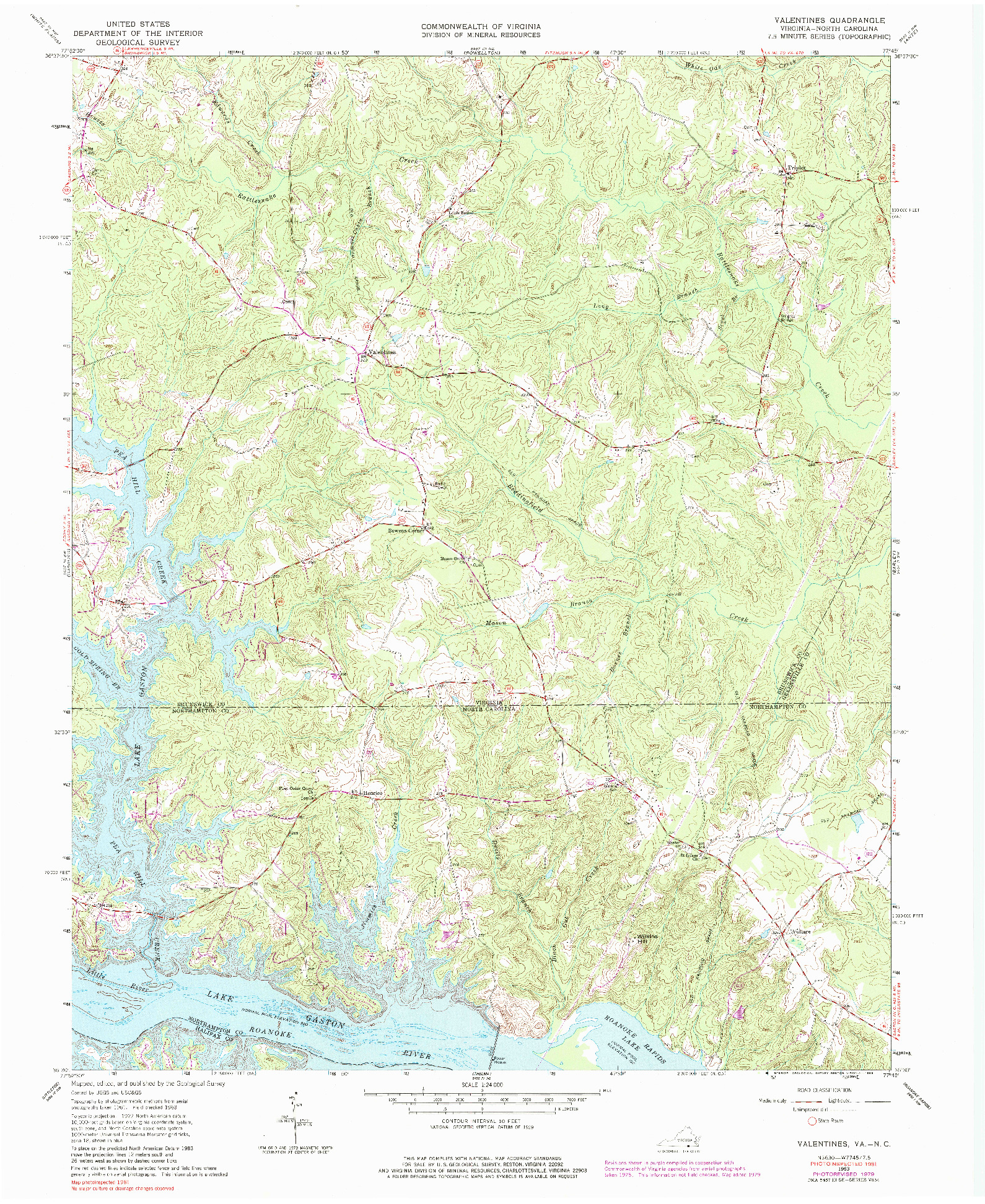 USGS 1:24000-SCALE QUADRANGLE FOR VALENTINES, VA 1963