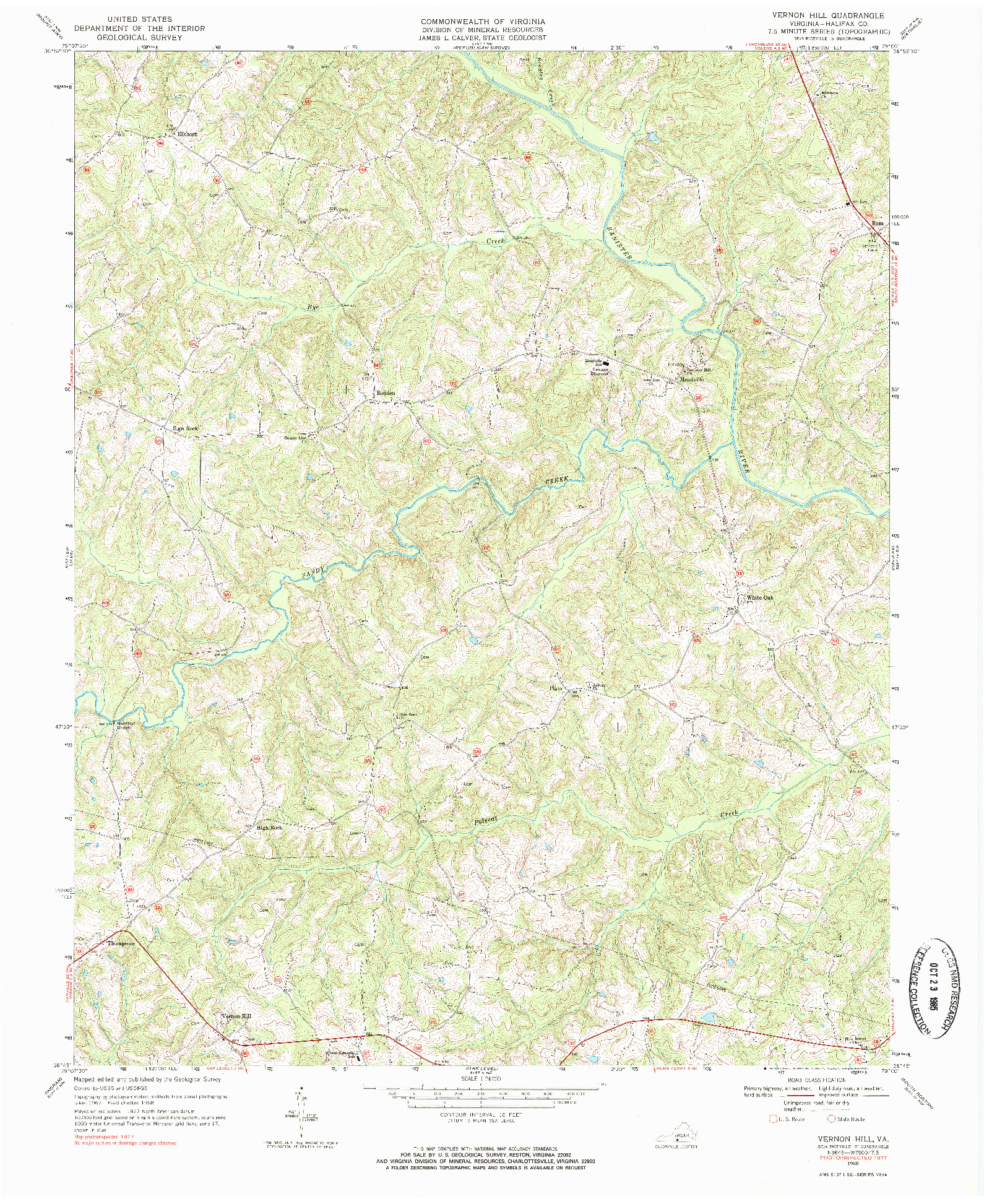 USGS 1:24000-SCALE QUADRANGLE FOR VERNON HILL, VA 1968