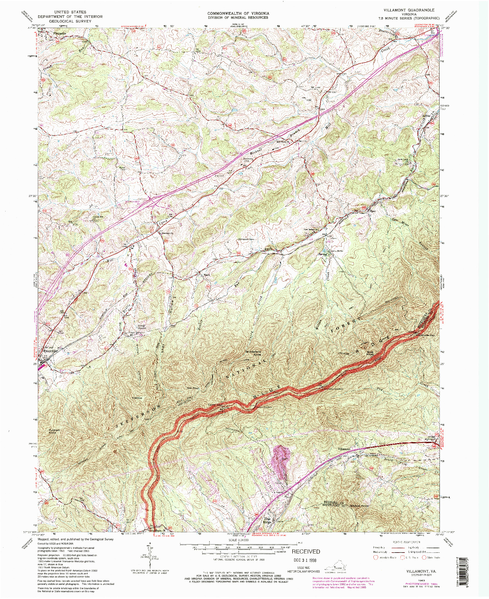 USGS 1:24000-SCALE QUADRANGLE FOR VILLAMONT, VA 1963