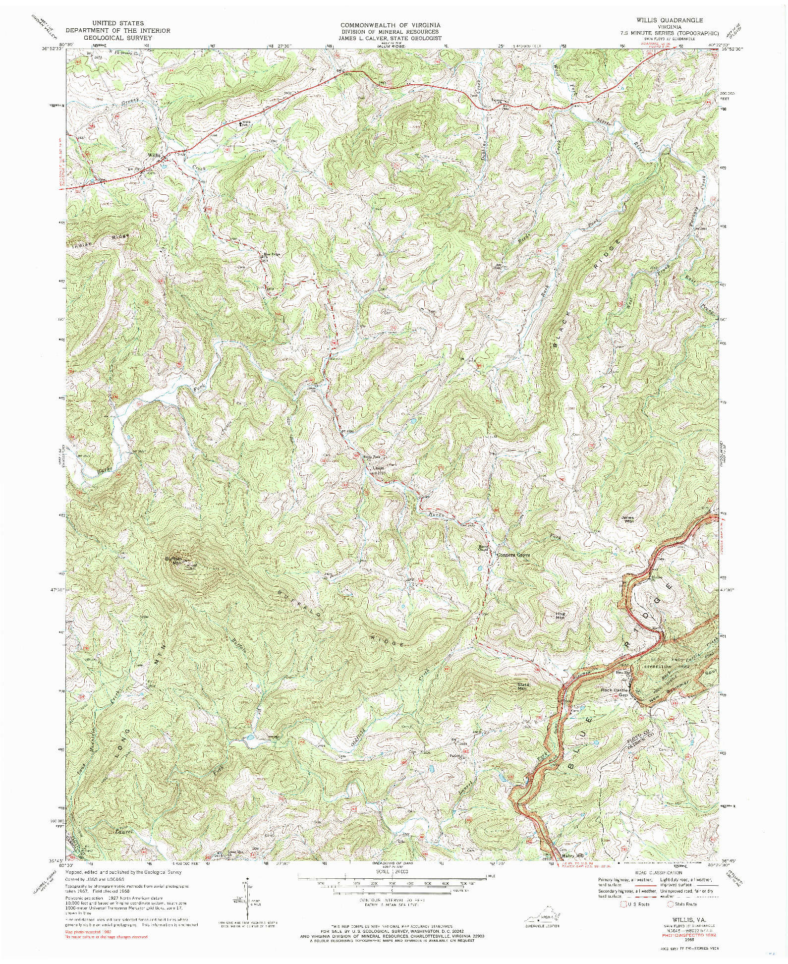 USGS 1:24000-SCALE QUADRANGLE FOR WILLIS, VA 1968