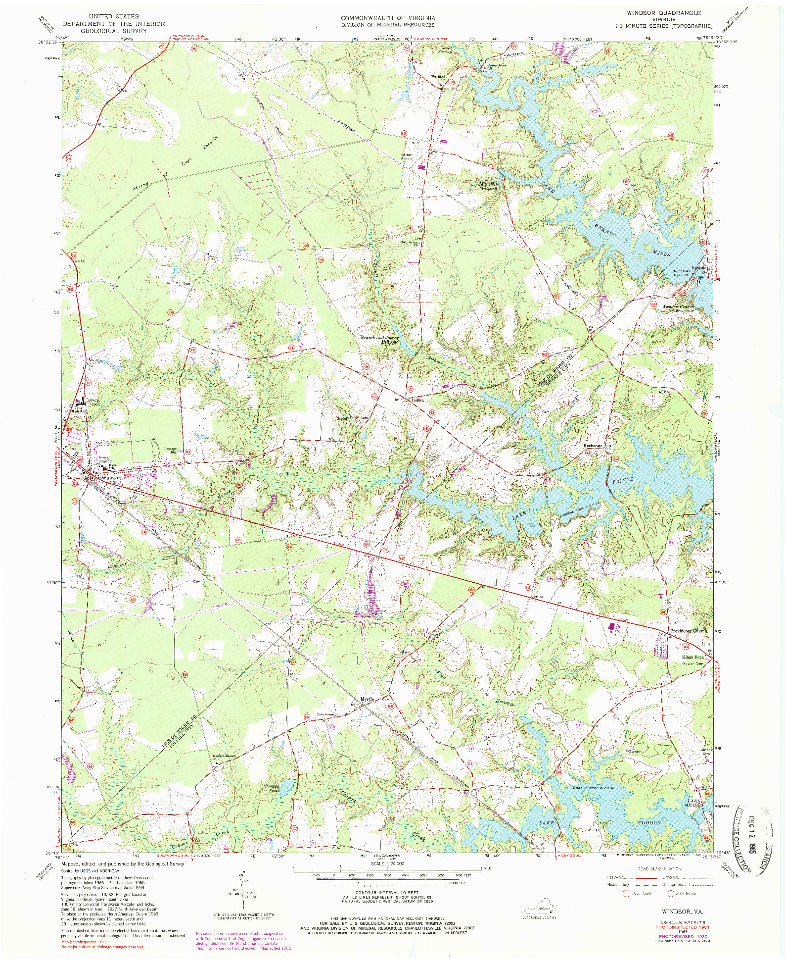 USGS 1:24000-SCALE QUADRANGLE FOR WINDSOR, VA 1965