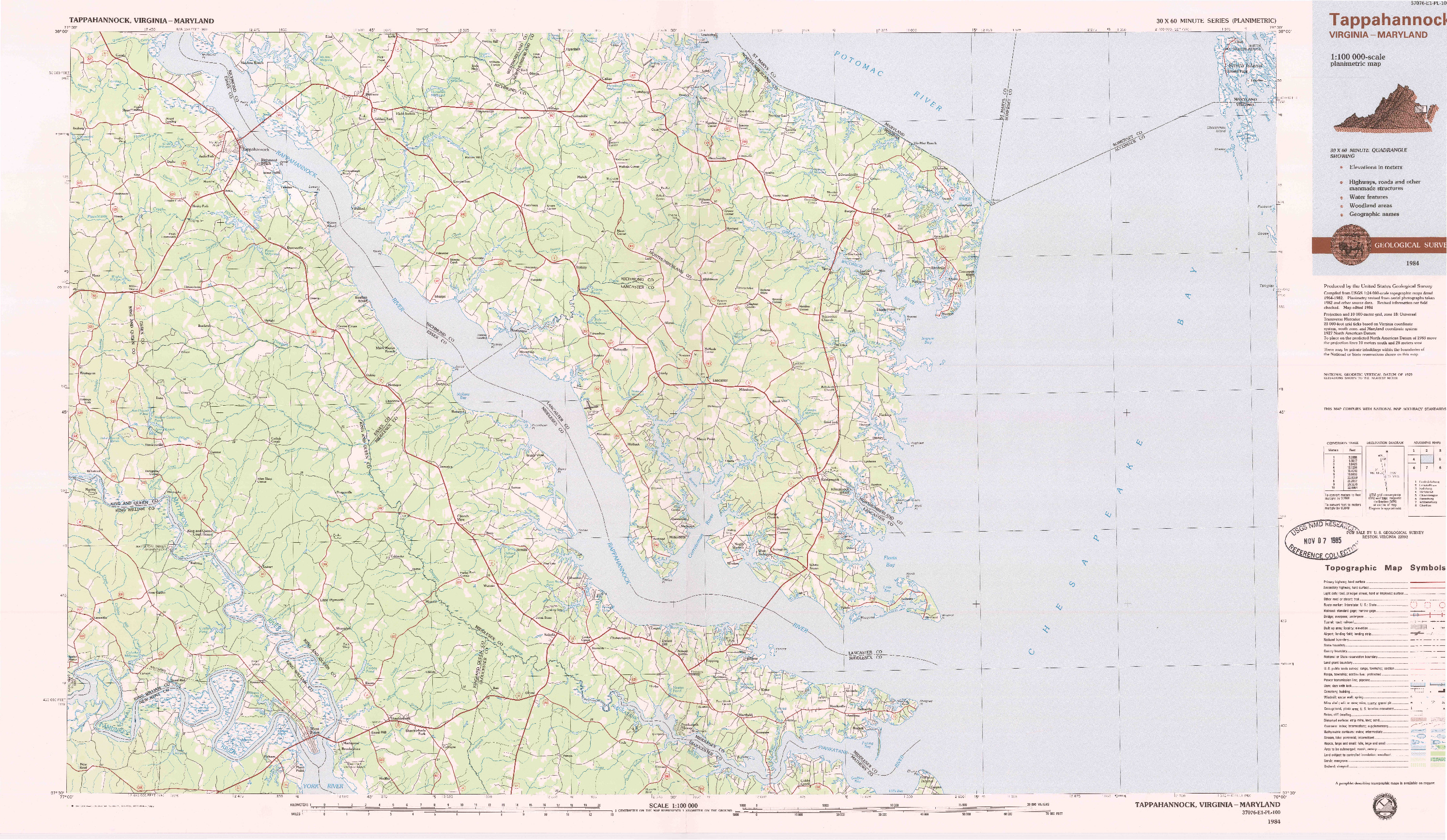 USGS 1:100000-SCALE QUADRANGLE FOR TAPPAHANNOCK, VA 1984