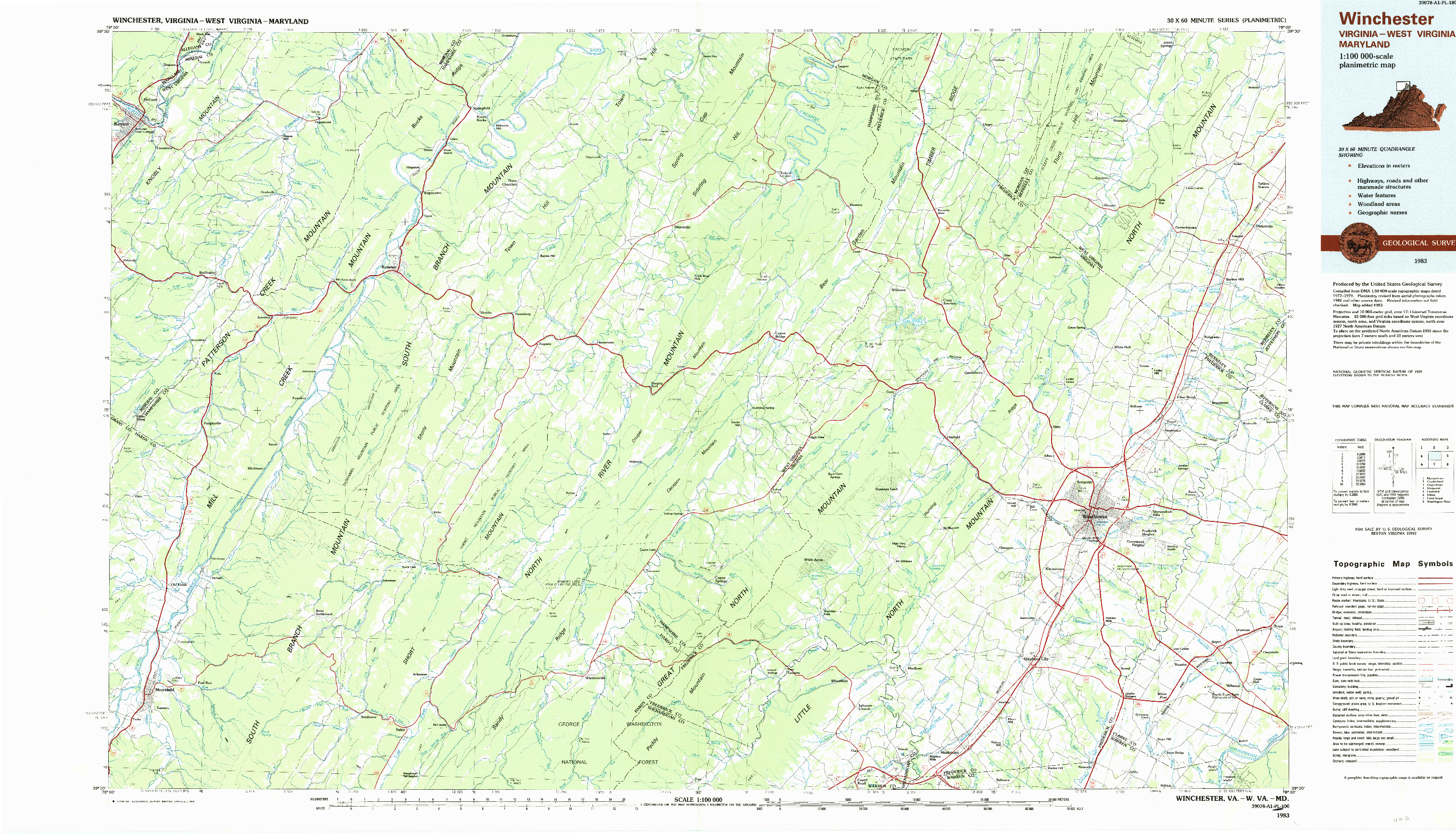 USGS 1:100000-SCALE QUADRANGLE FOR WINCHESTER, VA 1983
