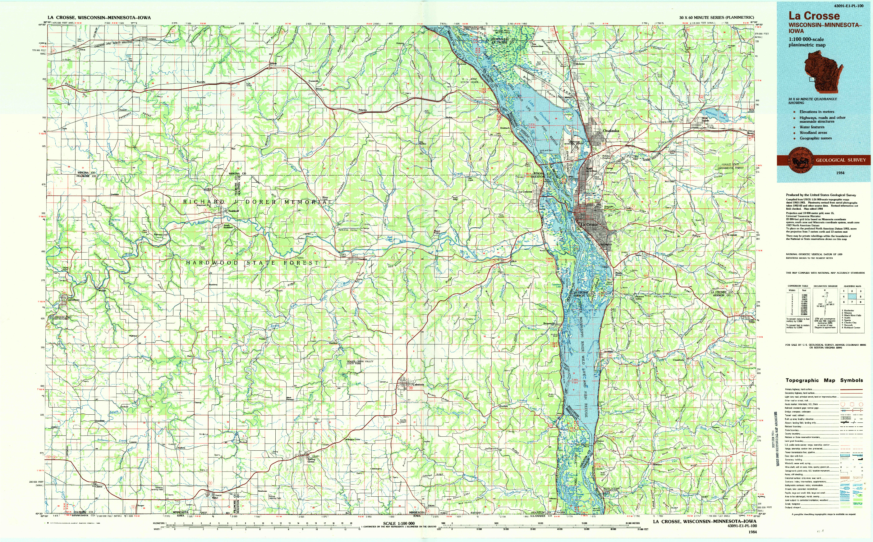 USGS 1:100000-SCALE QUADRANGLE FOR LA CROSSE, WI 1984