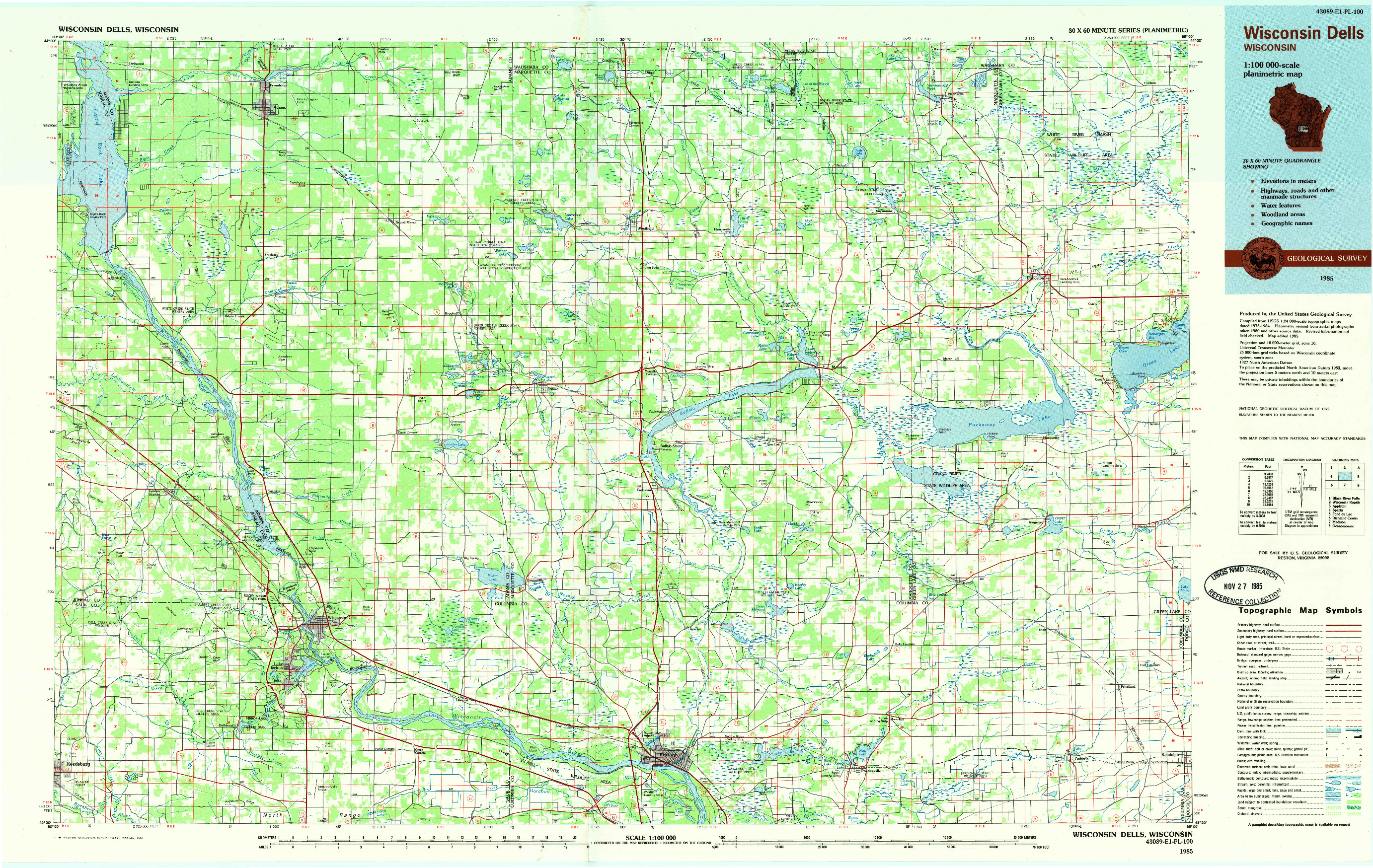 USGS 1:100000-SCALE QUADRANGLE FOR WISCONSIN DELLS, WI 1985