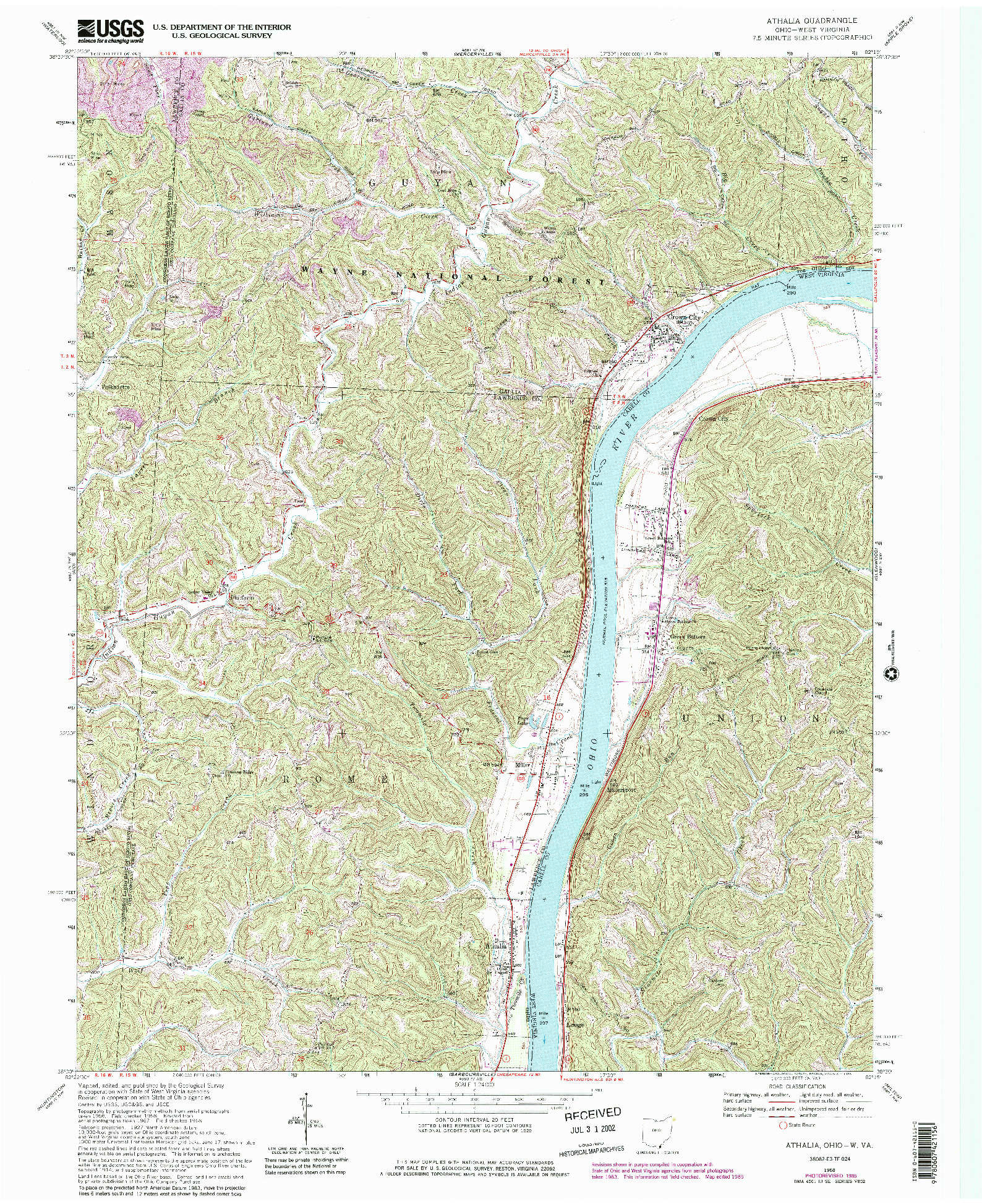 USGS 1:24000-SCALE QUADRANGLE FOR ATHALIA, OH 1968