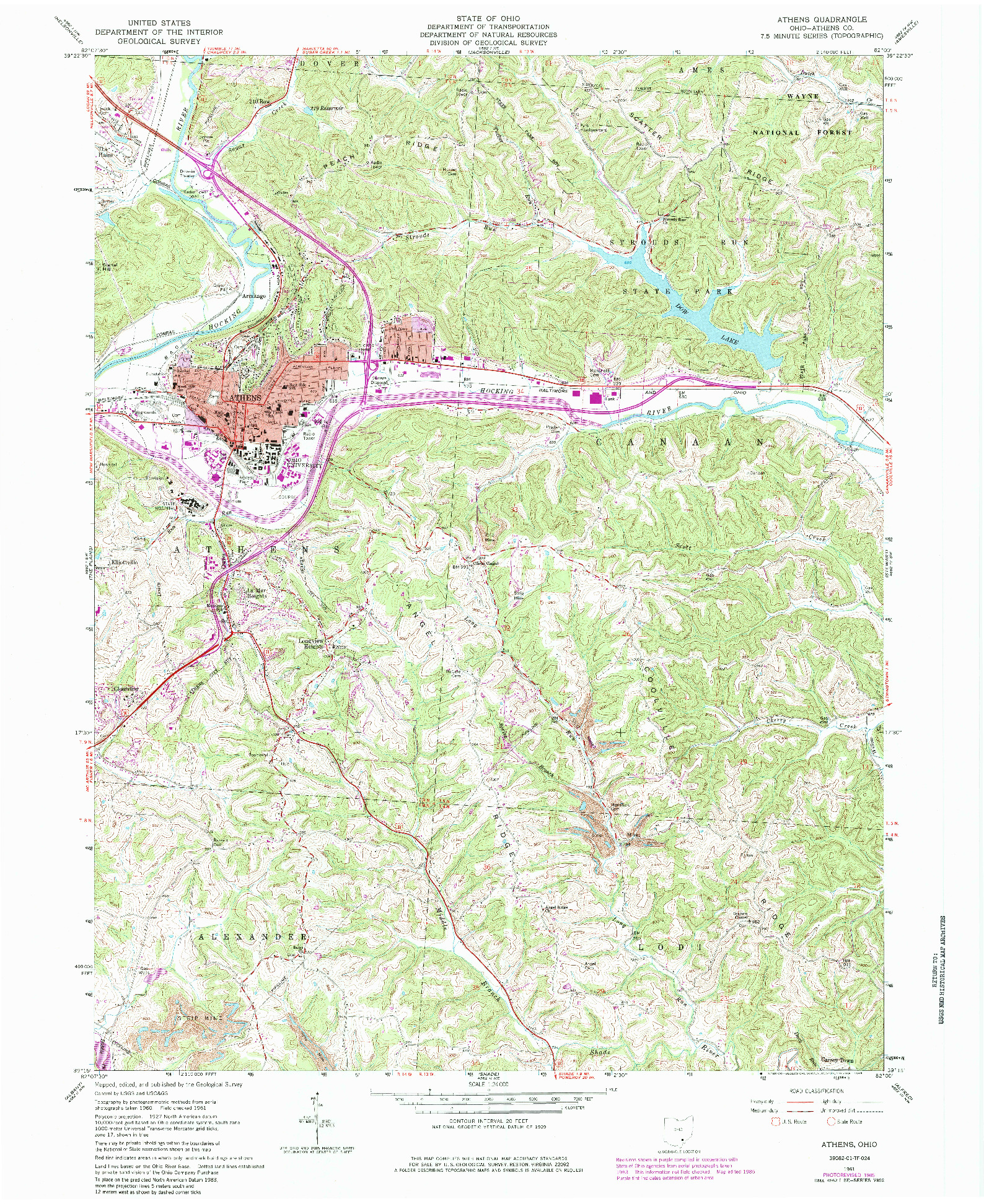 USGS 1:24000-SCALE QUADRANGLE FOR ATHENS, OH 1961