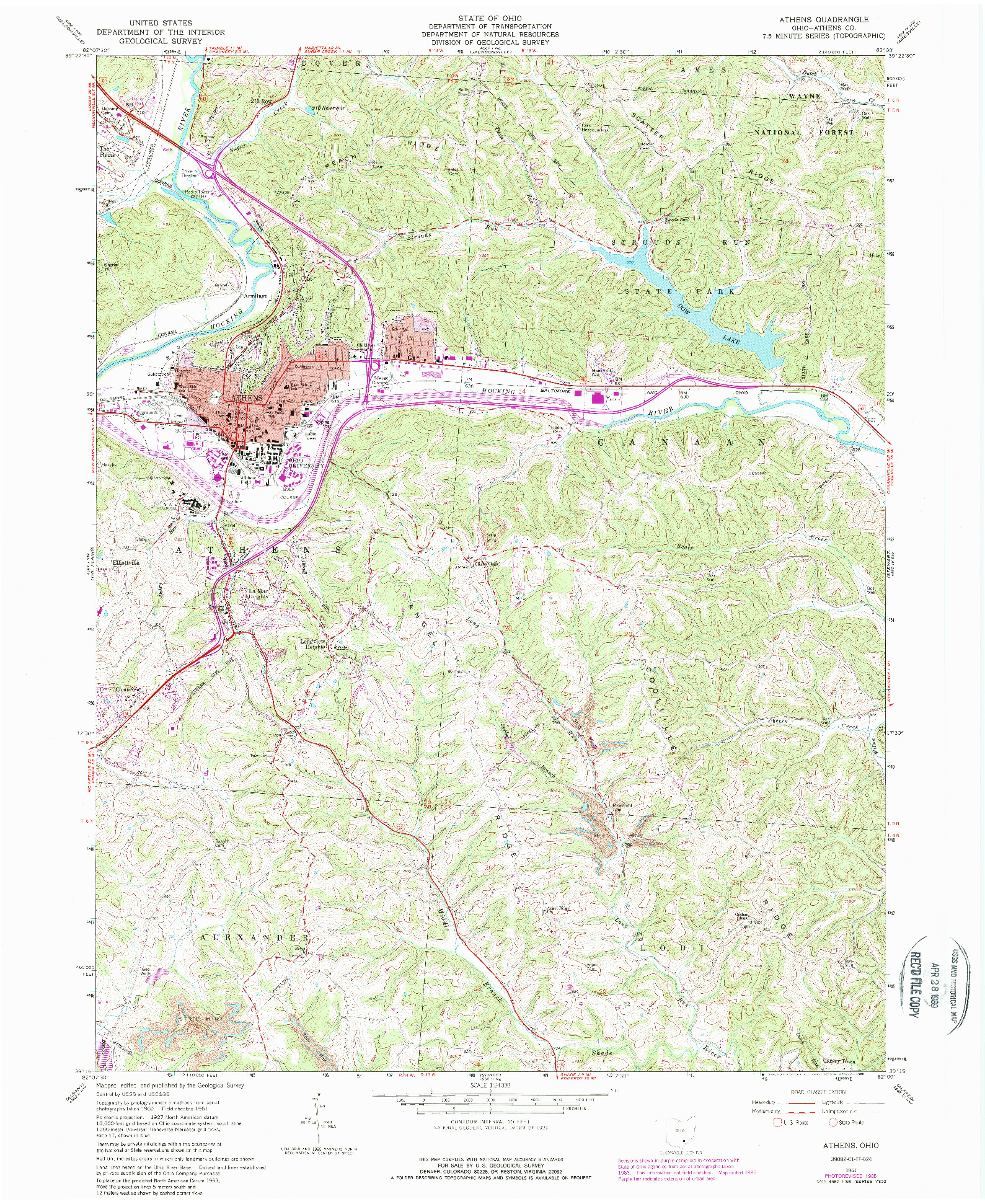 USGS 1:24000-SCALE QUADRANGLE FOR ATHENS, OH 1961