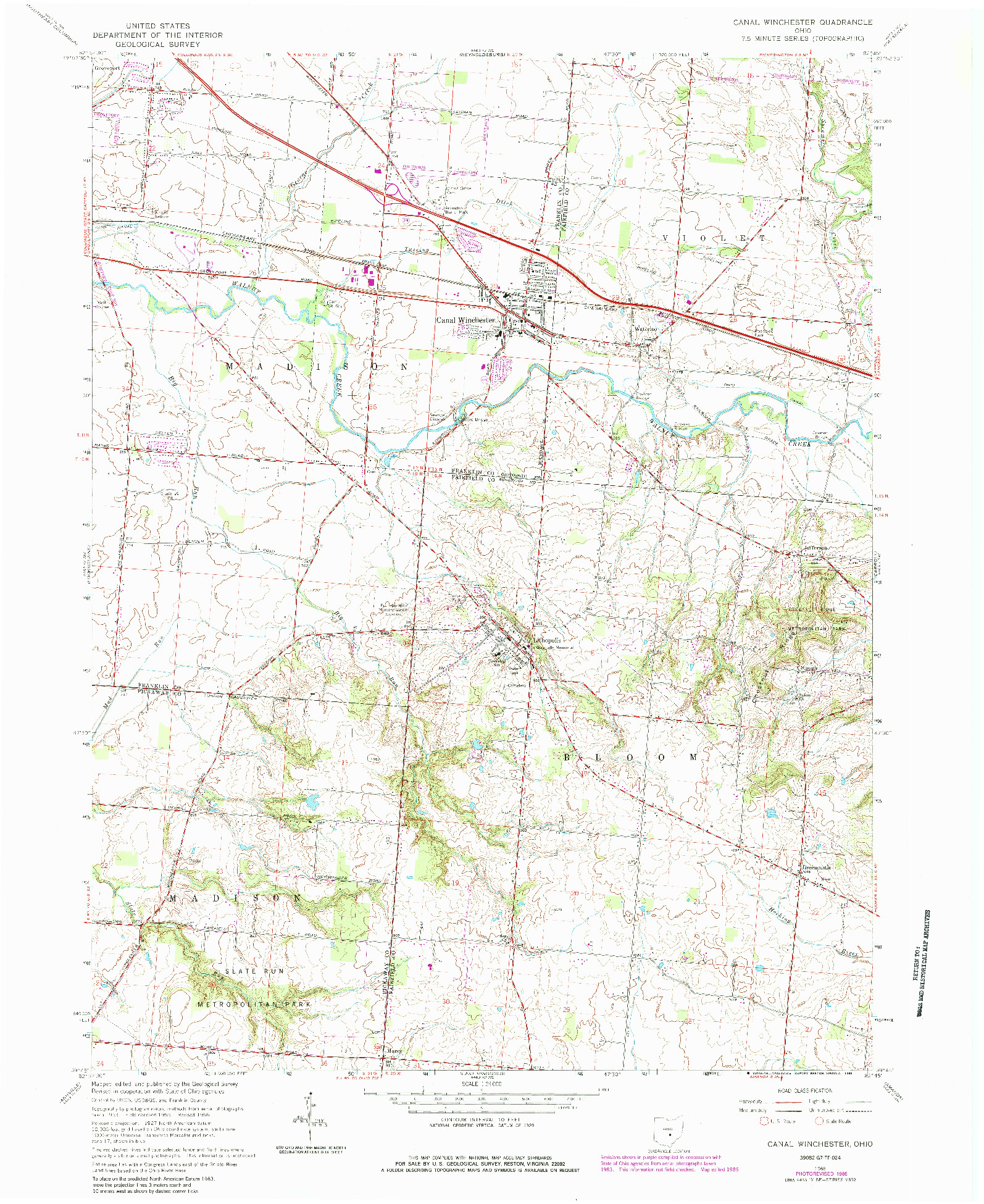 USGS 1:24000-SCALE QUADRANGLE FOR CANAL WINCHESTER, OH 1966