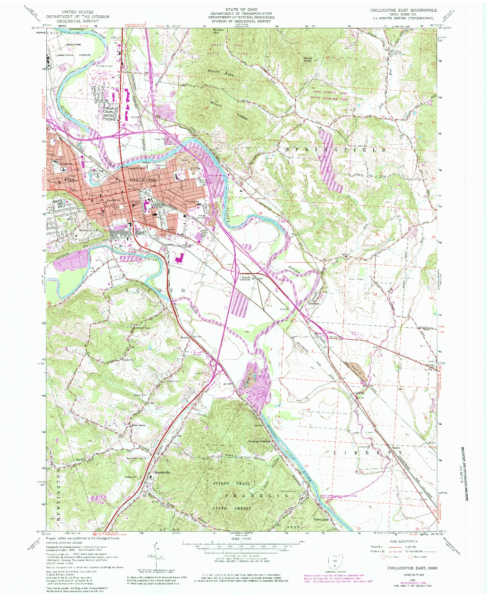 USGS 1:24000-SCALE QUADRANGLE FOR CHILLICOTHE EAST, OH 1961