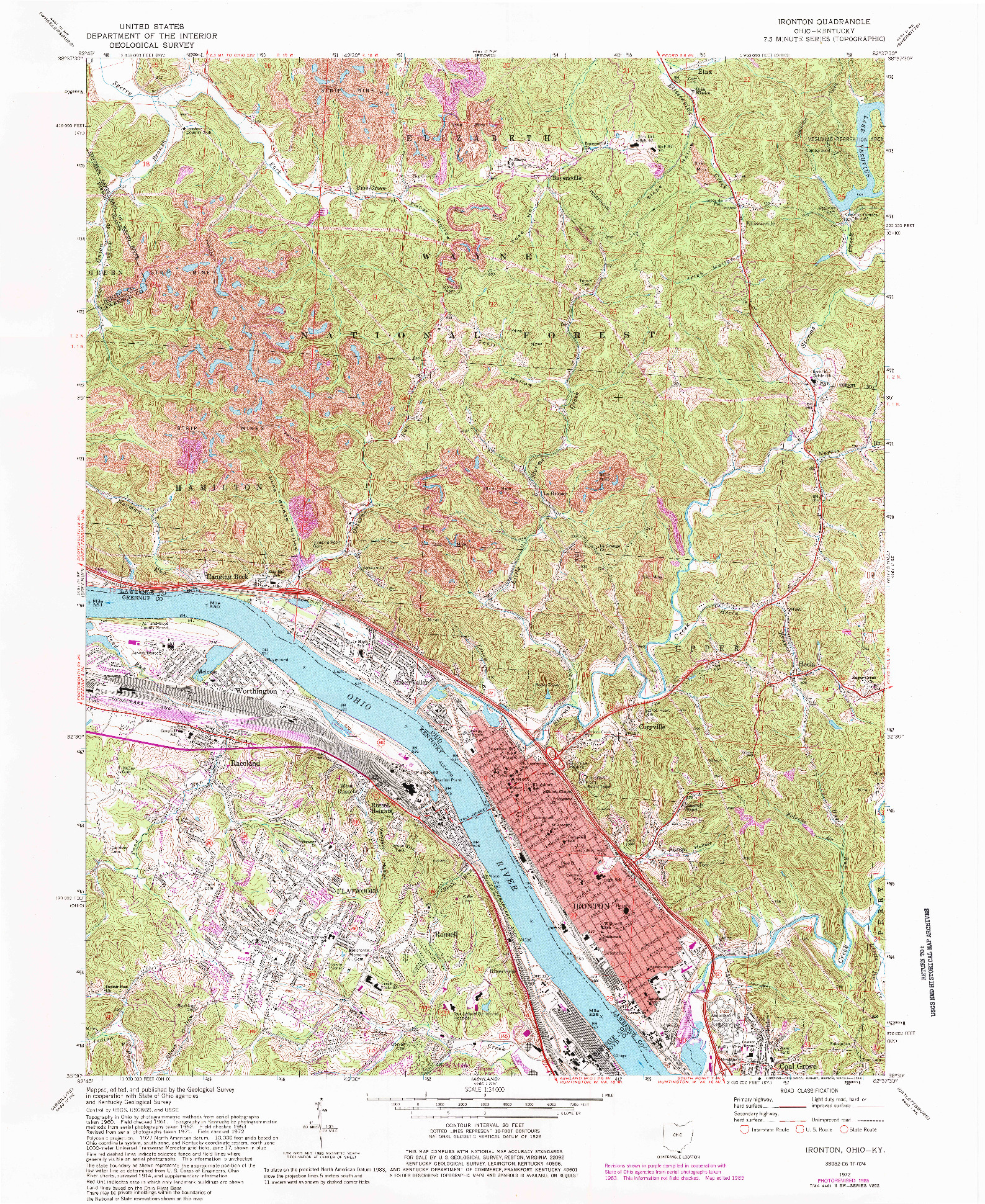 USGS 1:24000-SCALE QUADRANGLE FOR IRONTON, OH 1972