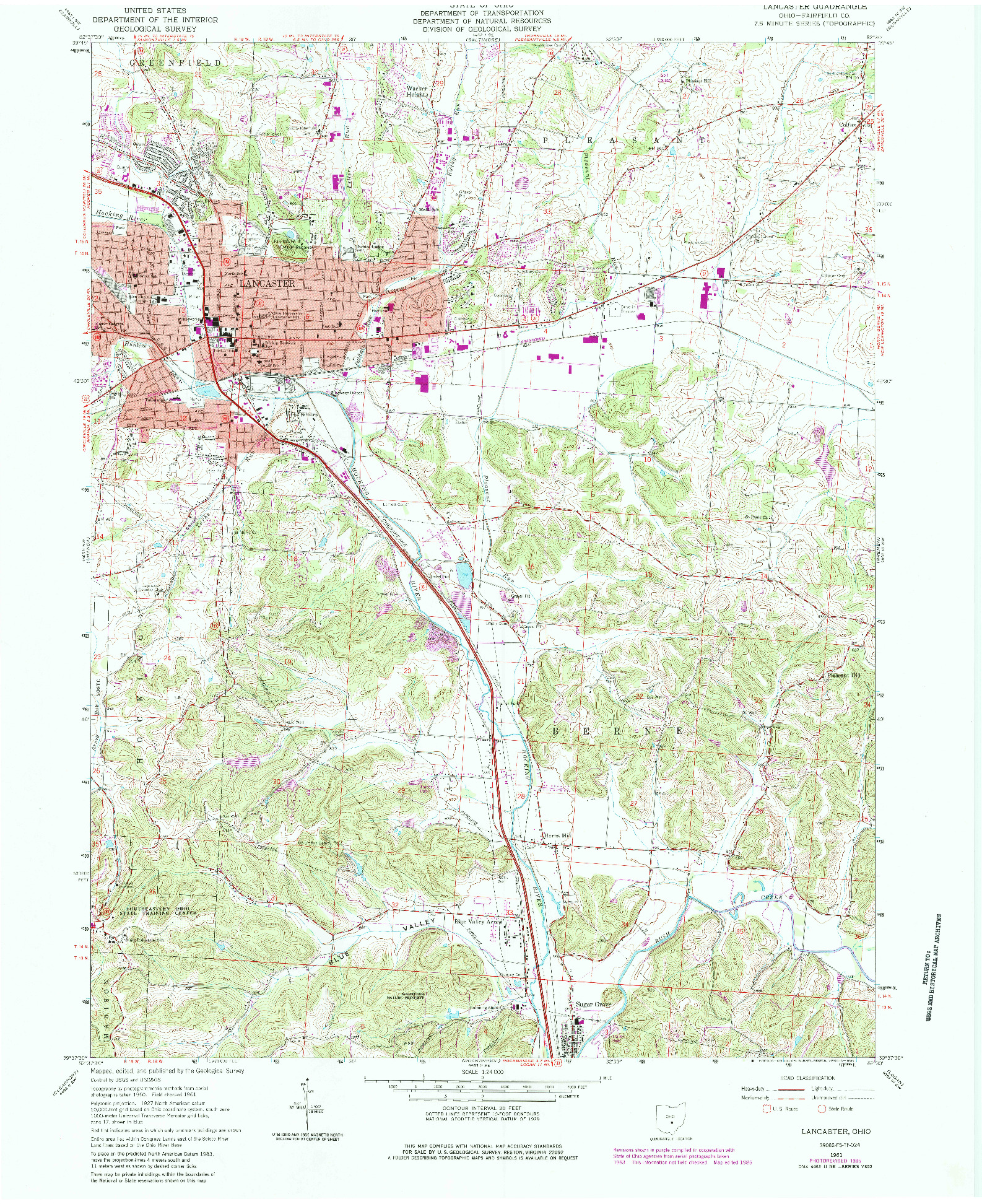 USGS 1:24000-SCALE QUADRANGLE FOR LANCASTER, OH 1961