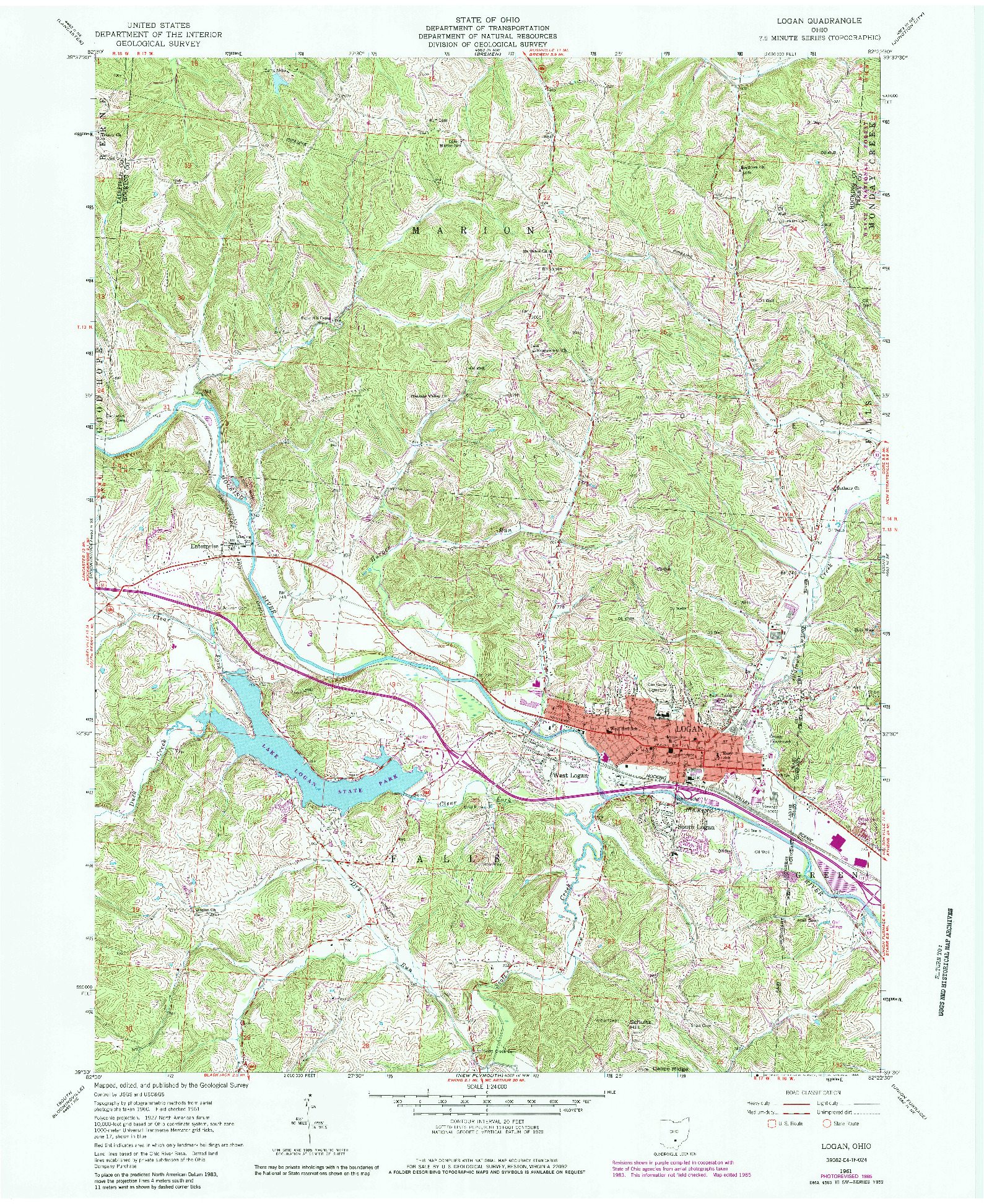 USGS 1:24000-SCALE QUADRANGLE FOR LOGAN, OH 1961