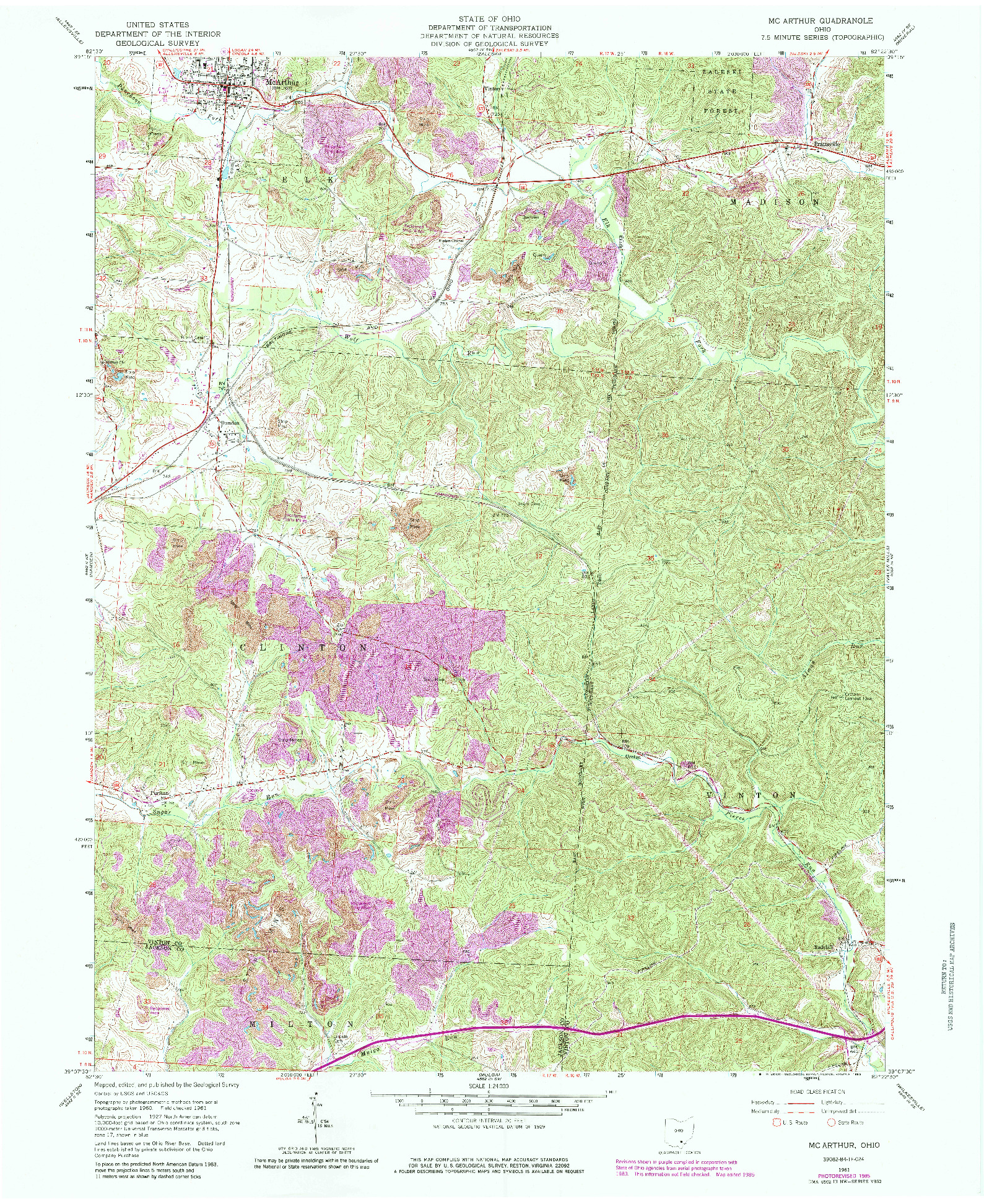 USGS 1:24000-SCALE QUADRANGLE FOR MCARTHUR, OH 1961