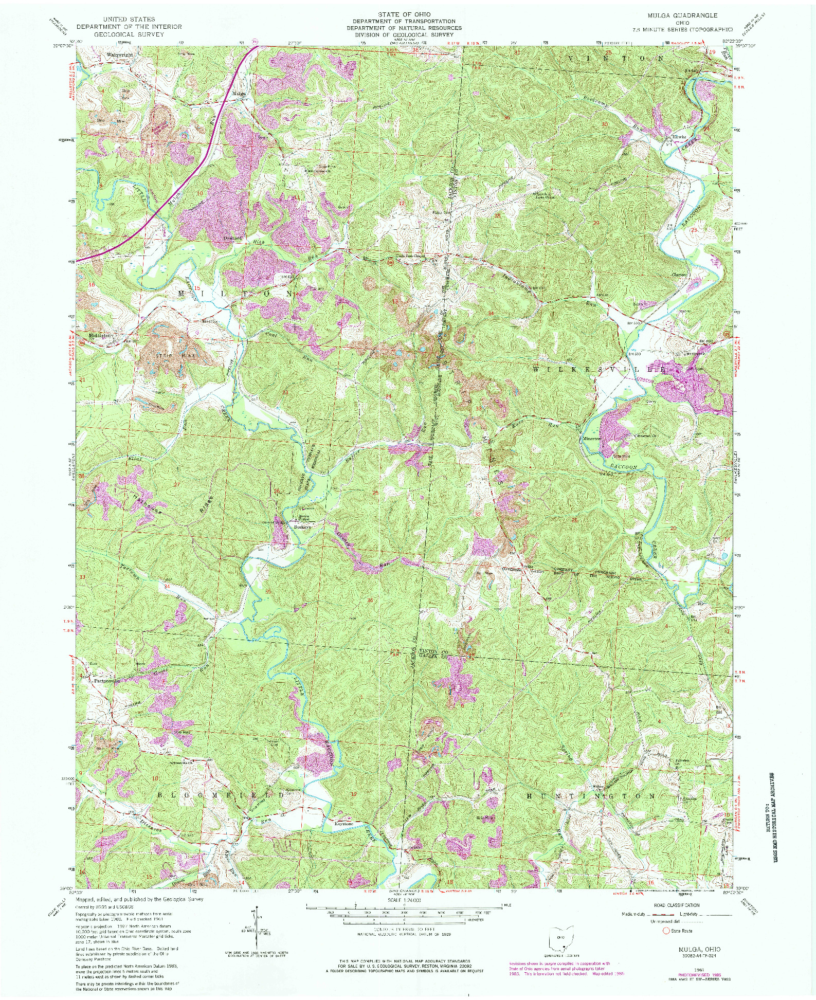 USGS 1:24000-SCALE QUADRANGLE FOR MULGA, OH 1961